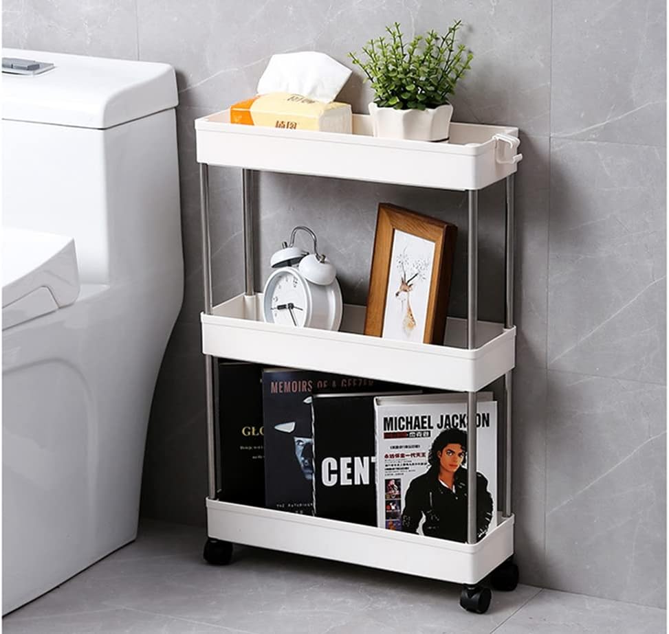 CARLA HOME Slim Storage Cart Organizer Trolley with Wheels for Kitchen, Bathroom, Laundry & Narrow Spaces 3 tier