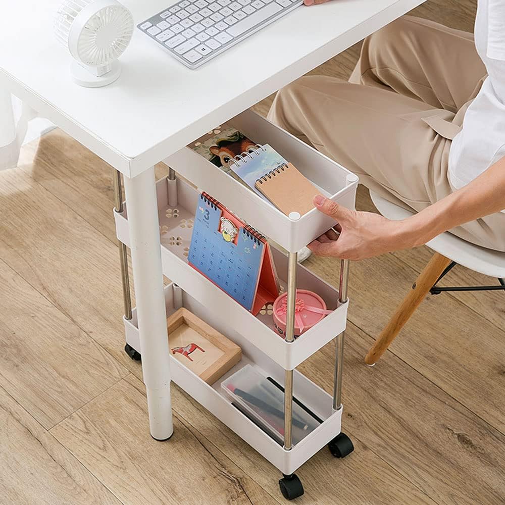 CARLA HOME Slim Storage Cart Organizer Trolley with Wheels for Kitchen, Bathroom, Laundry & Narrow Spaces 3 tier