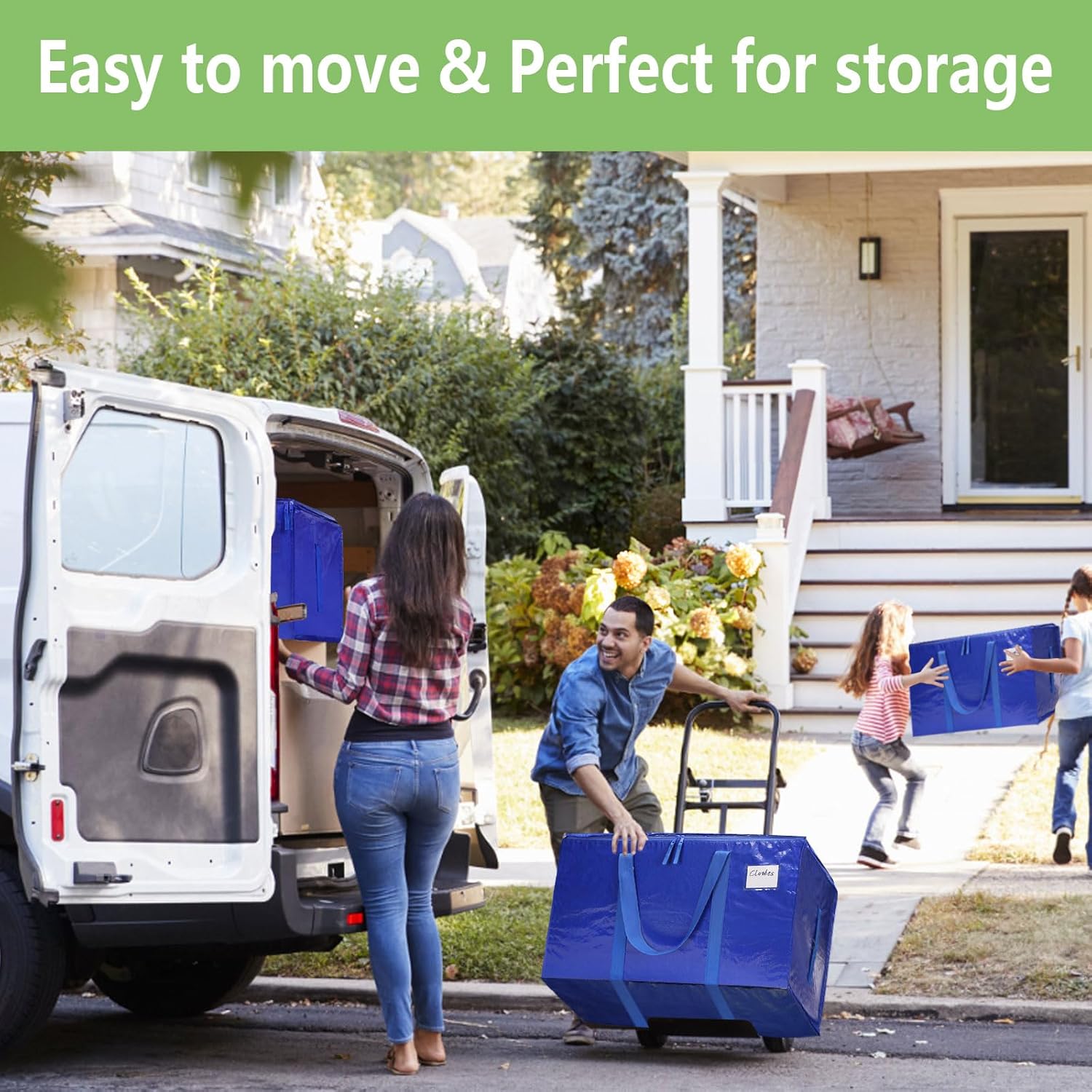 CARLA HOME 6-Pack Large Moving Storage Bags with Zippers & Handles with 95 Liters Capacity for Space Saving, Travel, Camping & Organization Blue