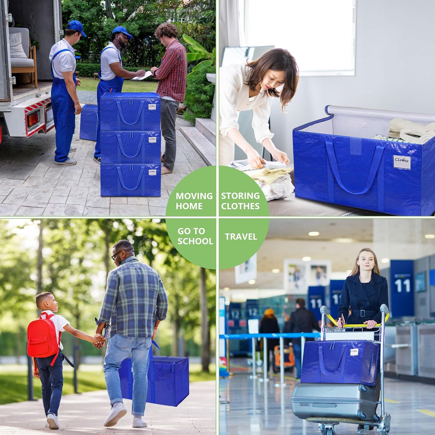 CARLA HOME 6-Pack Large Moving Storage Bags with Zippers & Handles with 95 Liters Capacity for Space Saving, Travel, Camping & Organization Blue