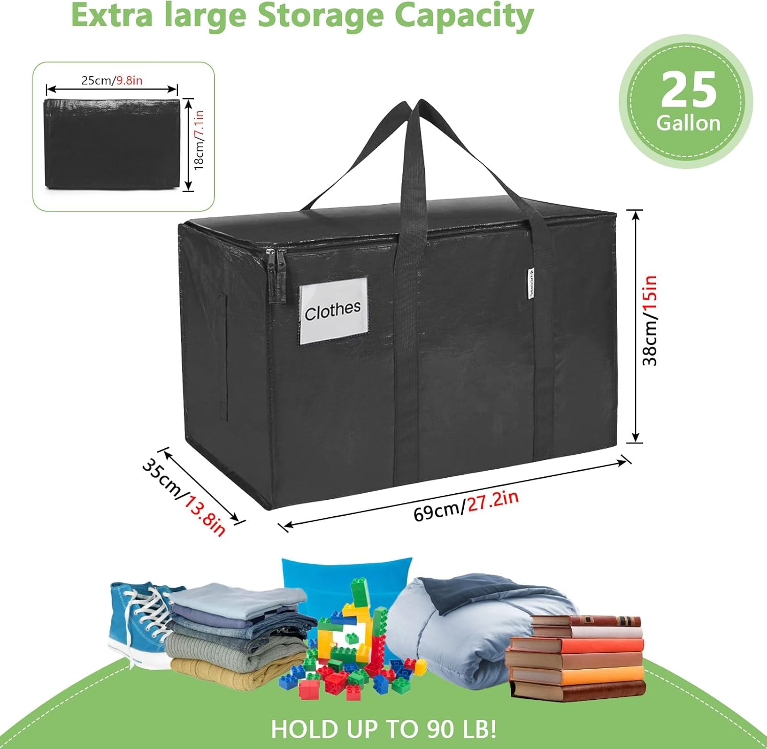 CARLA HOME 6-Pack Large Moving Storage Bags with Zippers & Handles with 95 Liters Capacity for Space Saving, Travel, Camping & Organization Black