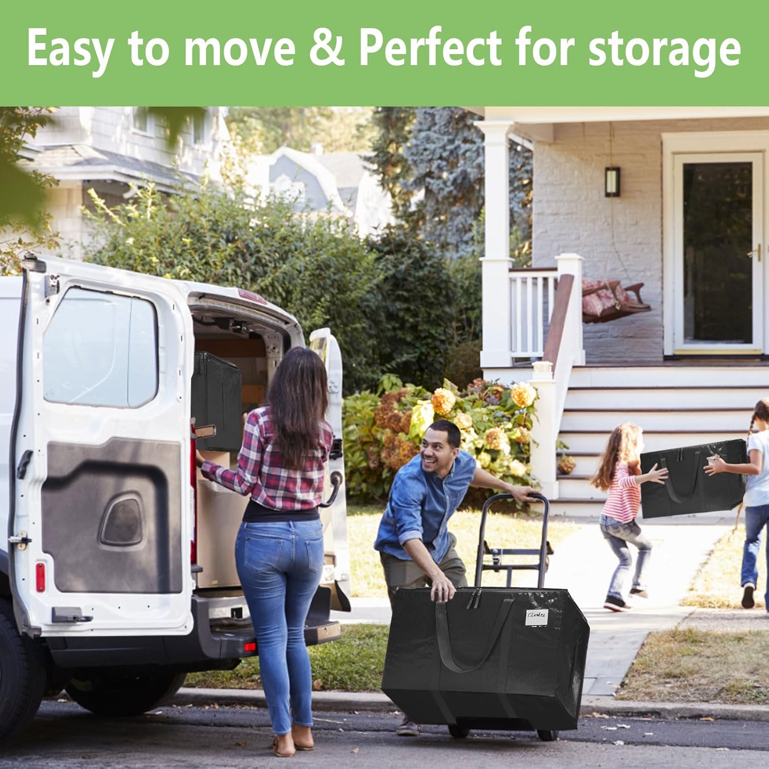 CARLA HOME 6-Pack Large Moving Storage Bags with Zippers & Handles with 95 Liters Capacity for Space Saving, Travel, Camping & Organization Black