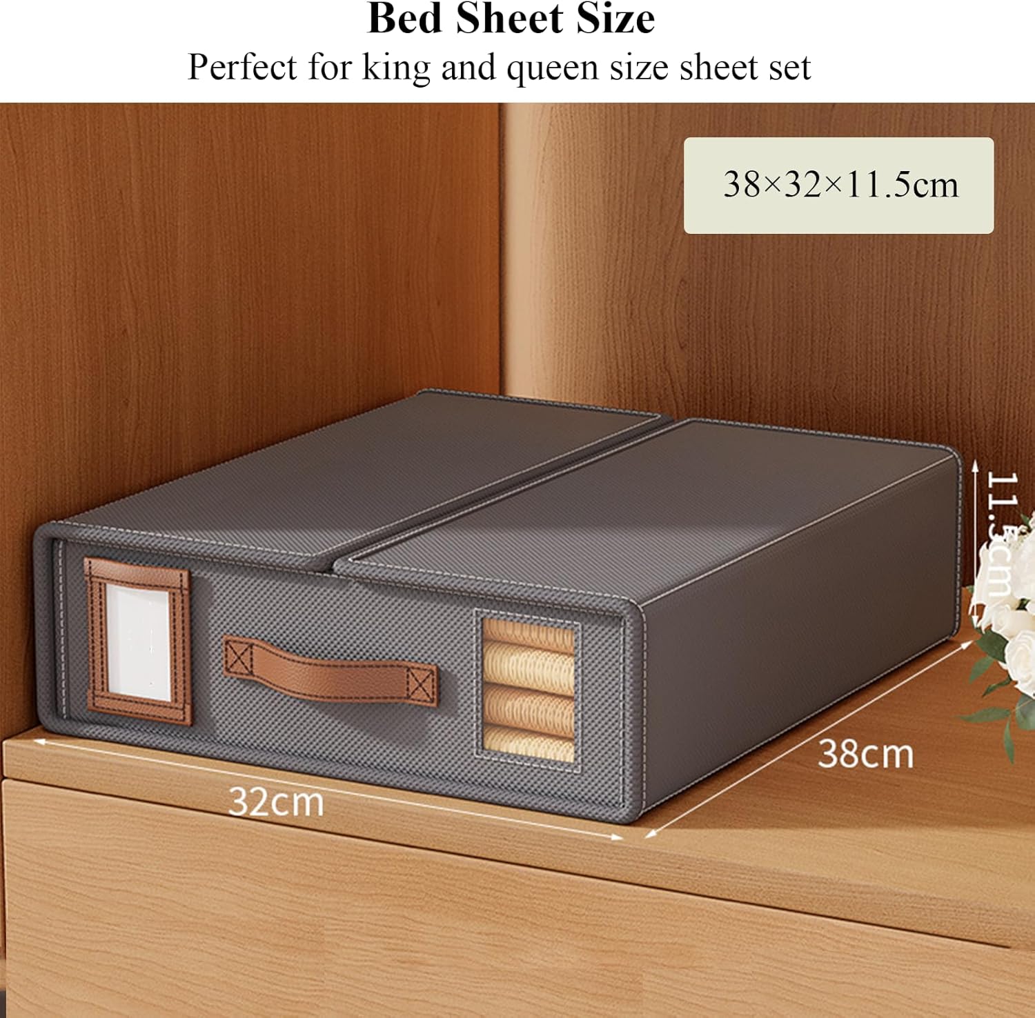 CARLA HOME Bed Sheet Organizer Set of 4 with Handle & Window for Covers, Pillowcases, Blankets, Clothes & Sheets Grey