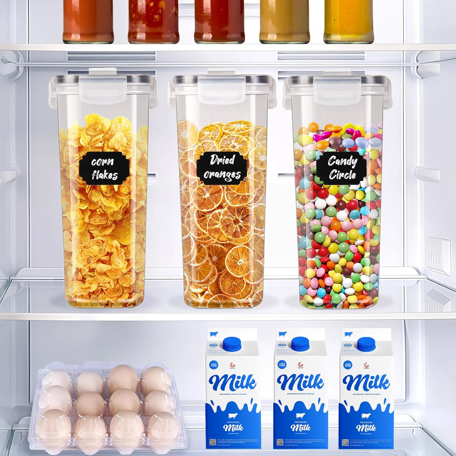CARLA HOME Airtight Cereal Storage Containers BPA-Free Food Dispensers with Pouring Lids for Pantry & Kitchen 4 Pack 2,5L