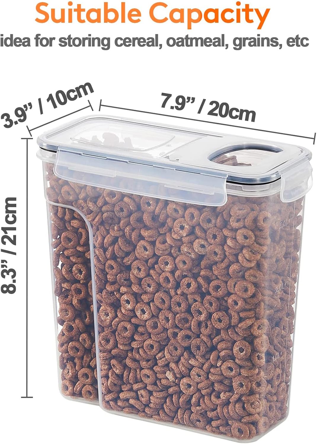 CARLA HOME Airtight Cereal Storage Containers BPA-Free Food Dispensers with Pouring Lids for Pantry & Kitchen 4 Pack 2,5L