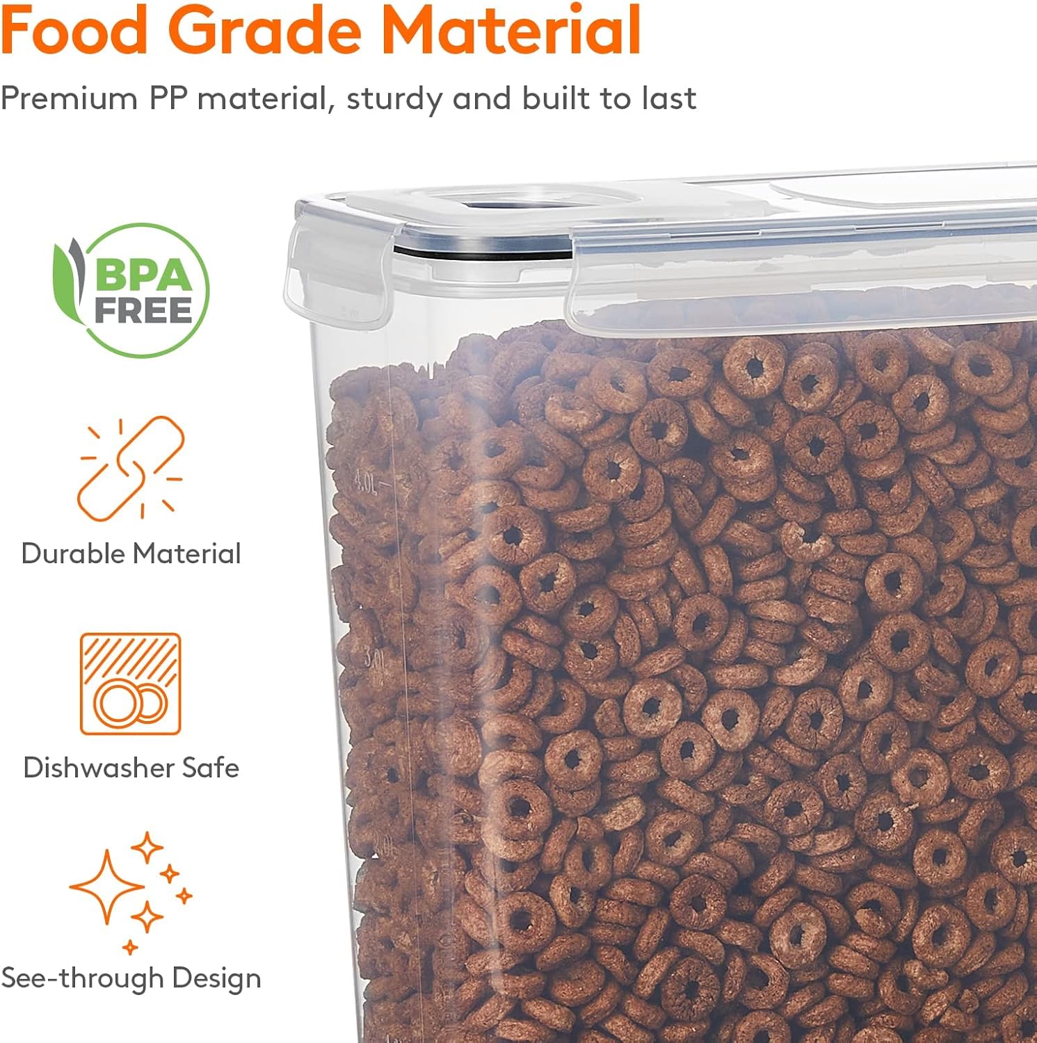 CARLA HOME Airtight Cereal Storage Containers BPA-Free Food Dispensers with Pouring Lids for Pantry & Kitchen 4 Pack 2,5L
