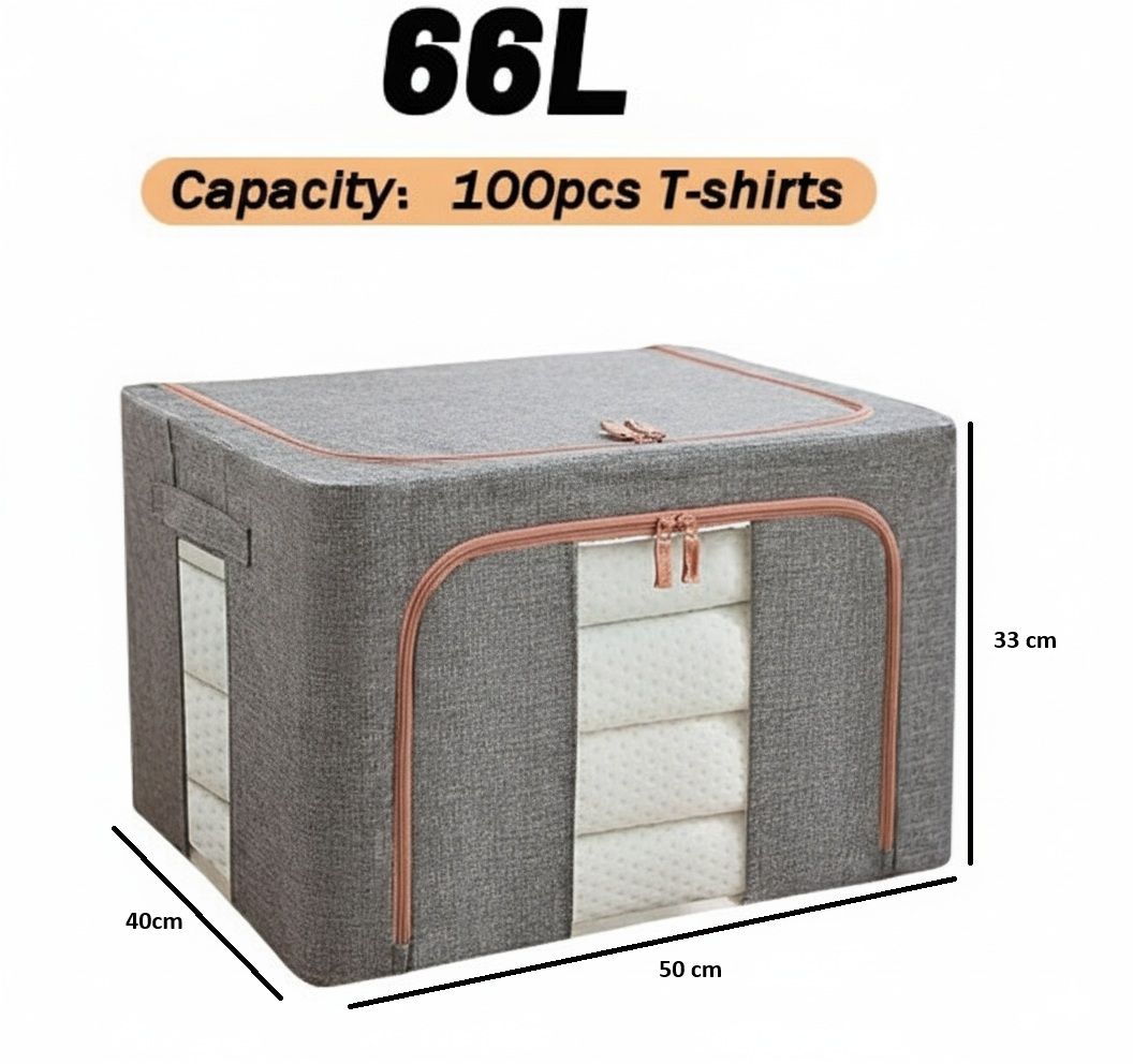 CARLA HOME 3 pack Large Clothes Storage Bins with Lids for Clothing, Bedding, Blankets, Toys 66L capacity - Grey