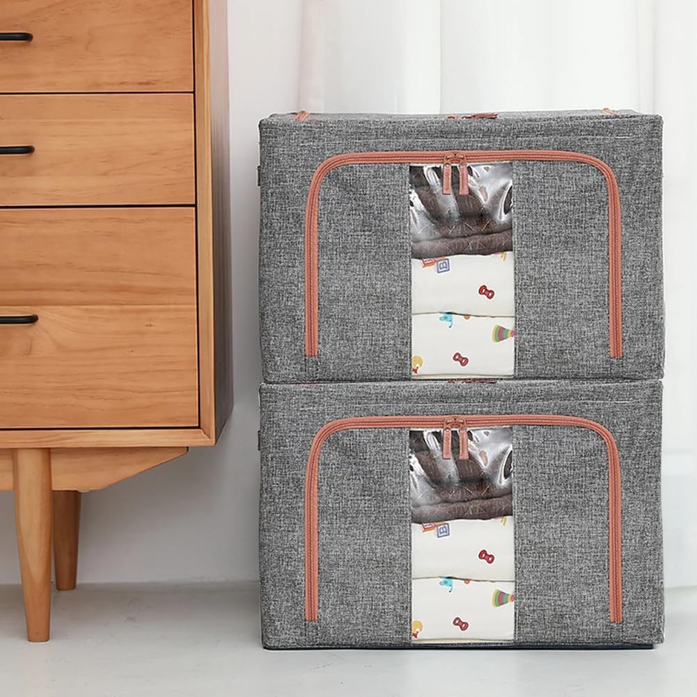 CARLA HOME 3 pack Large Clothes Storage Bins with Lids for Clothing, Bedding, Blankets, Toys 66L capacity - Grey