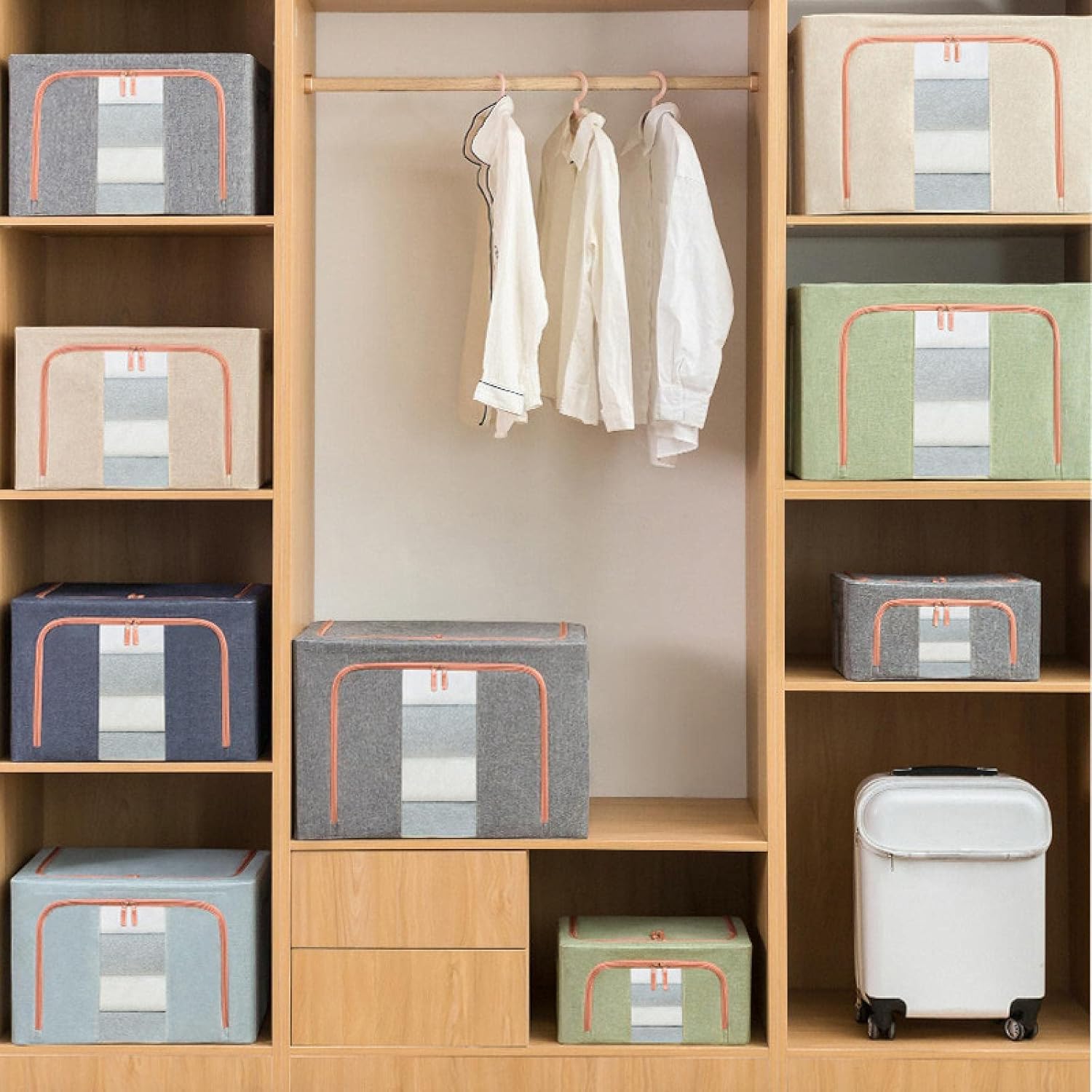 CARLA HOME 3 pack Large Clothes Storage Bins with Lids for Clothing, Bedding, Blankets, Toys 66L capacity - Grey