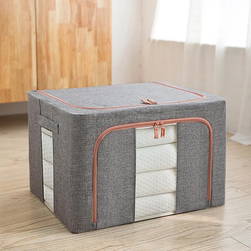 CARLA HOME 3 pack Large Clothes Storage Bins with Lids for Clothing, Bedding, Blankets, Toys 66L capacity - Grey