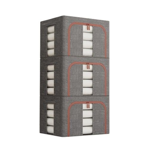 CARLA HOME 3 pack Large Clothes Storage Bins with Lids for Clothing, Bedding, Blankets, Toys 66L capacity - Grey
