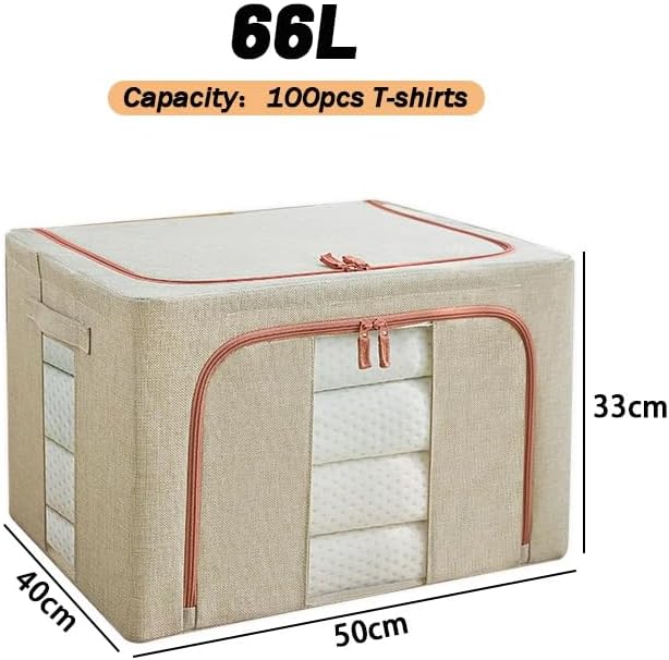 CARLA HOME 3 pack Large Clothes Storage Bins with Lids for Clothing, Bedding, Blankets, Toys 66L capacity - Beige