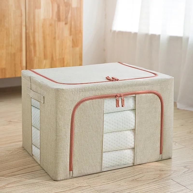 CARLA HOME 3 pack Large Clothes Storage Bins with Lids for Clothing, Bedding, Blankets, Toys 66L capacity - Beige