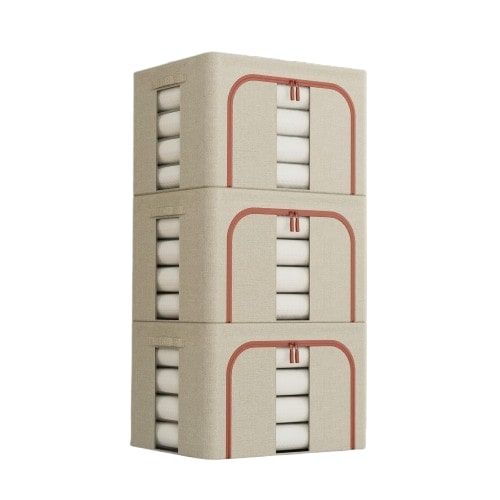 CARLA HOME 3 pack Large Clothes Storage Bins with Lids for Clothing, Bedding, Blankets, Toys 66L capacity - Beige