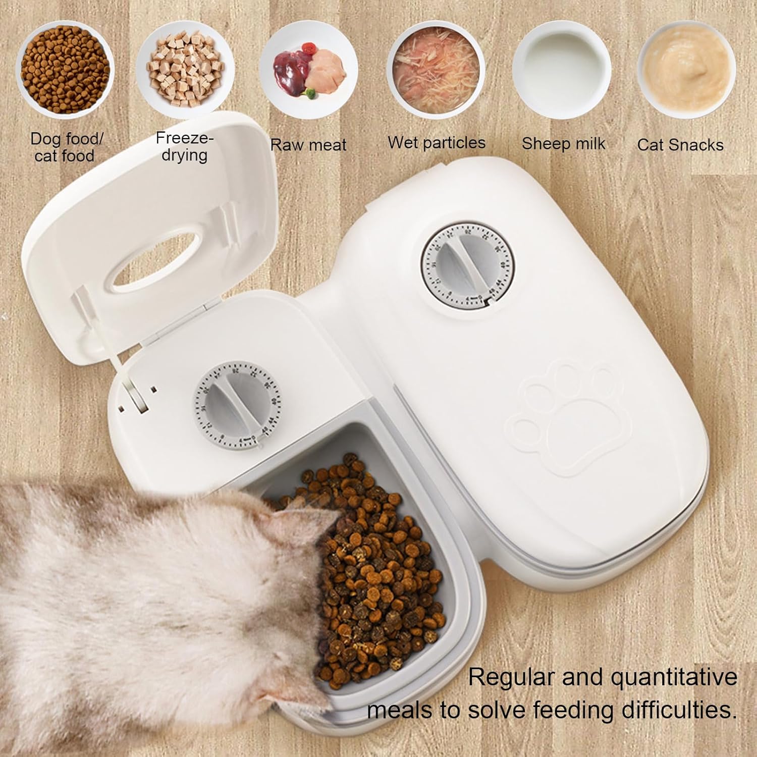 CARLA HOME 2 Meal Automatic Pet Feeder with Timer for Cat & Dog Wet & Dry Food Dual Bowl 700ML