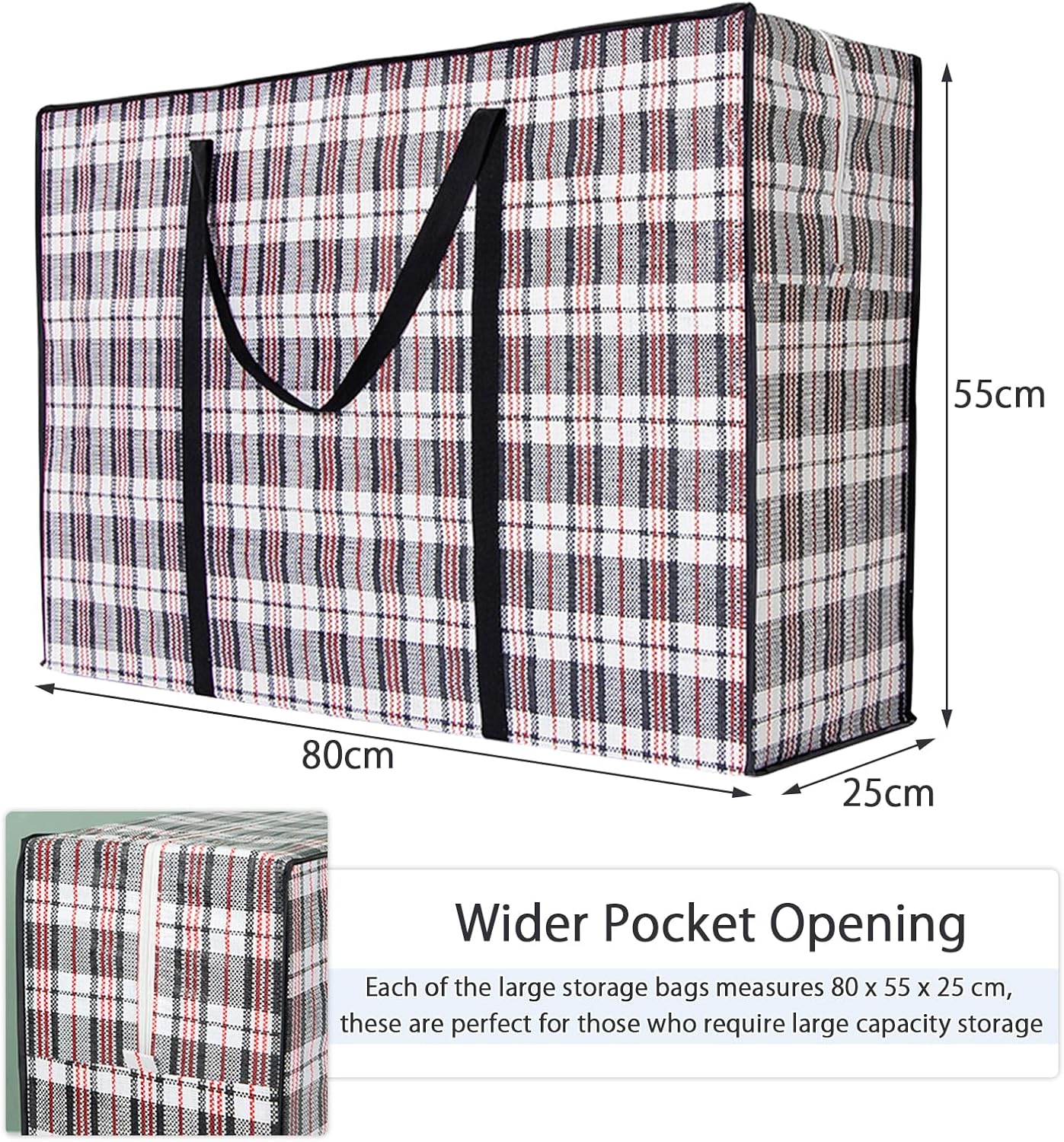 CARLA HOME 6 Pack Large Moving Storage Bags with Zipper & Handles for Clothes, Bedding, Blankets, Dorm & Travel 80x55x25cm