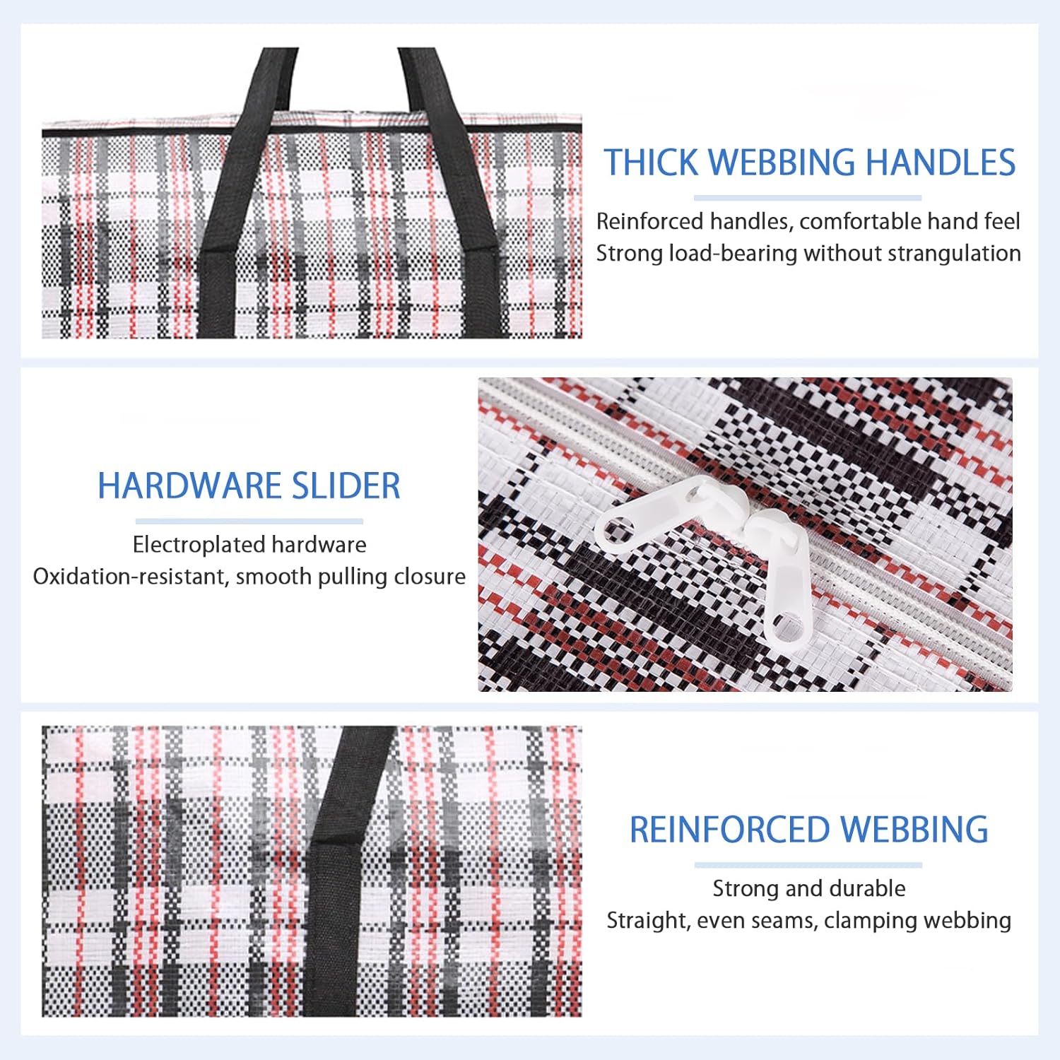 CARLA HOME 6 Pack Large Moving Storage Bags with Zipper & Handles for Clothes, Bedding, Blankets, Dorm & Travel 80x55x25cm