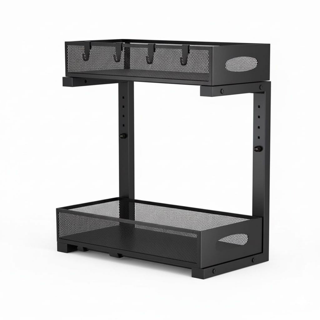 CARLA HOME 2 Tier Under Sink Organizer Pull Out Sliding Cabinet Storage Shelf with Height Adjustable for Kitchen, Bathroom or Laundry Room Black