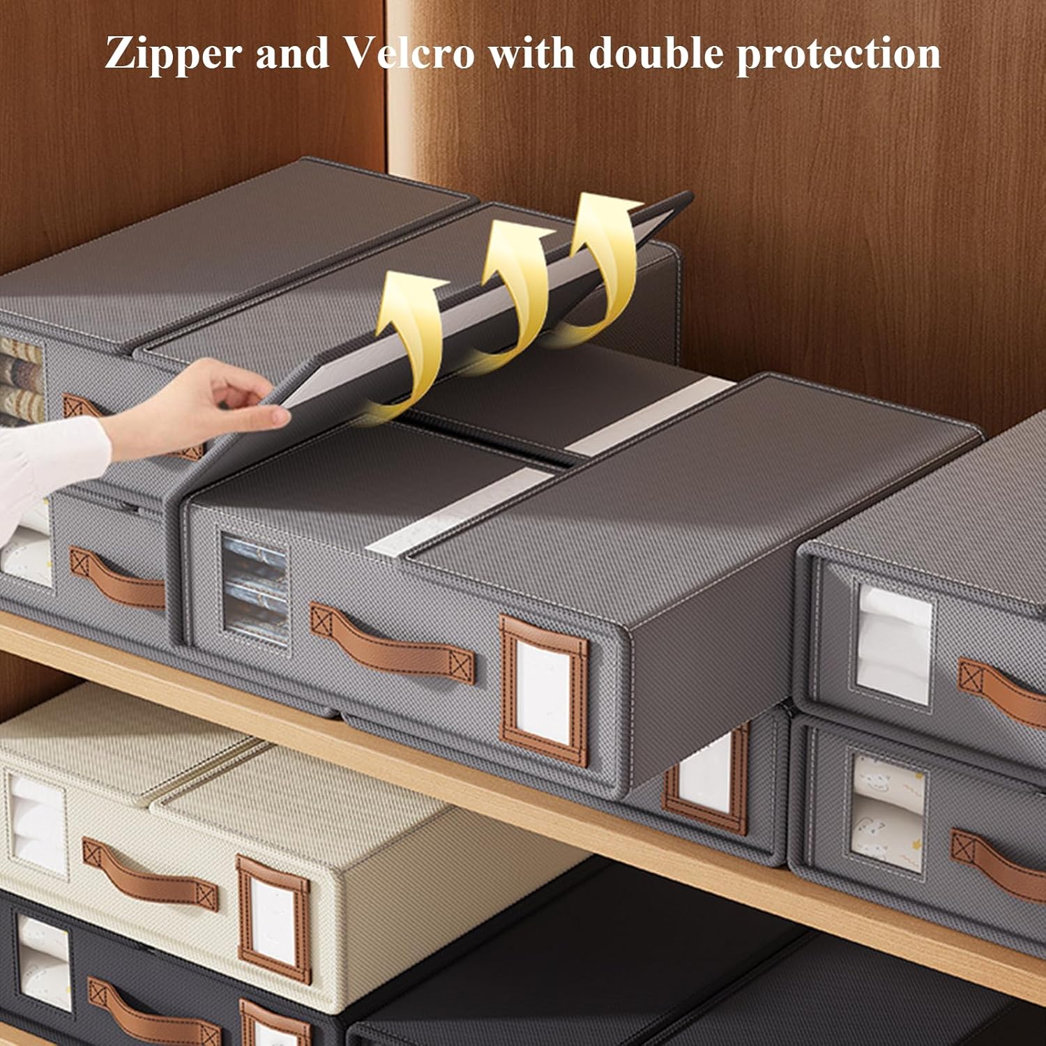 CARLA HOME Bed Sheet Organizer Set of 8 with Handle & Window for Covers, Pillowcases, Blankets, Clothes & Sheets Grey