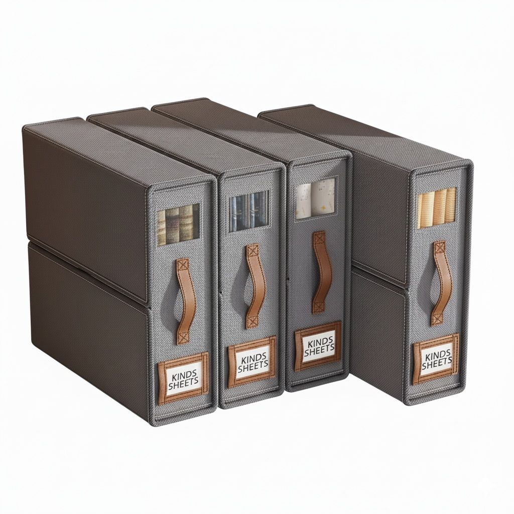 CARLA HOME Bed Sheet Organizer Set of 8 with Handle & Window for Covers, Pillowcases, Blankets, Clothes & Sheets Grey