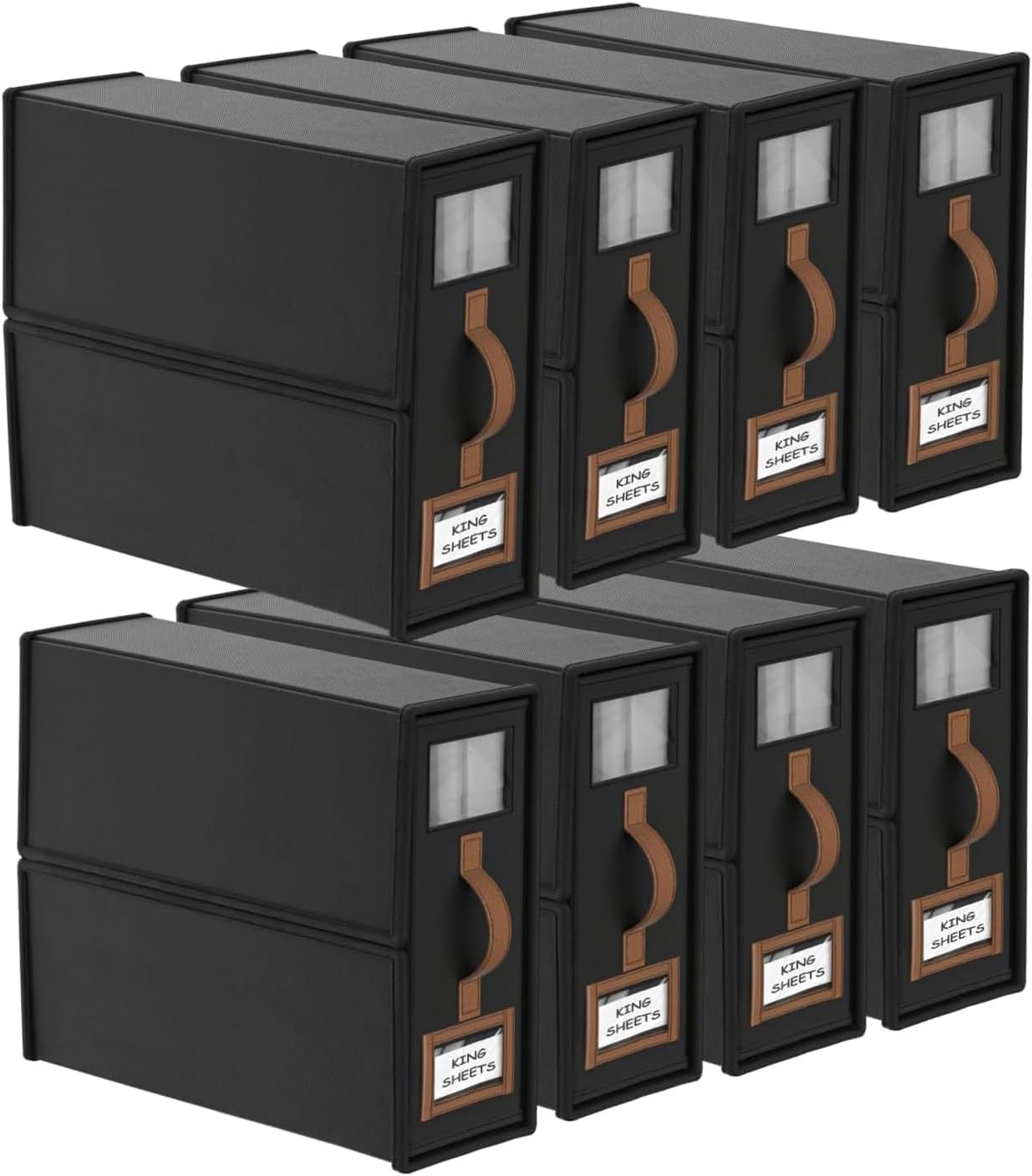 CARLA HOME Bed Sheet Organizer Set of 8 with Handle & Window for Covers, Pillowcases, Blankets, Clothes & Sheets Black