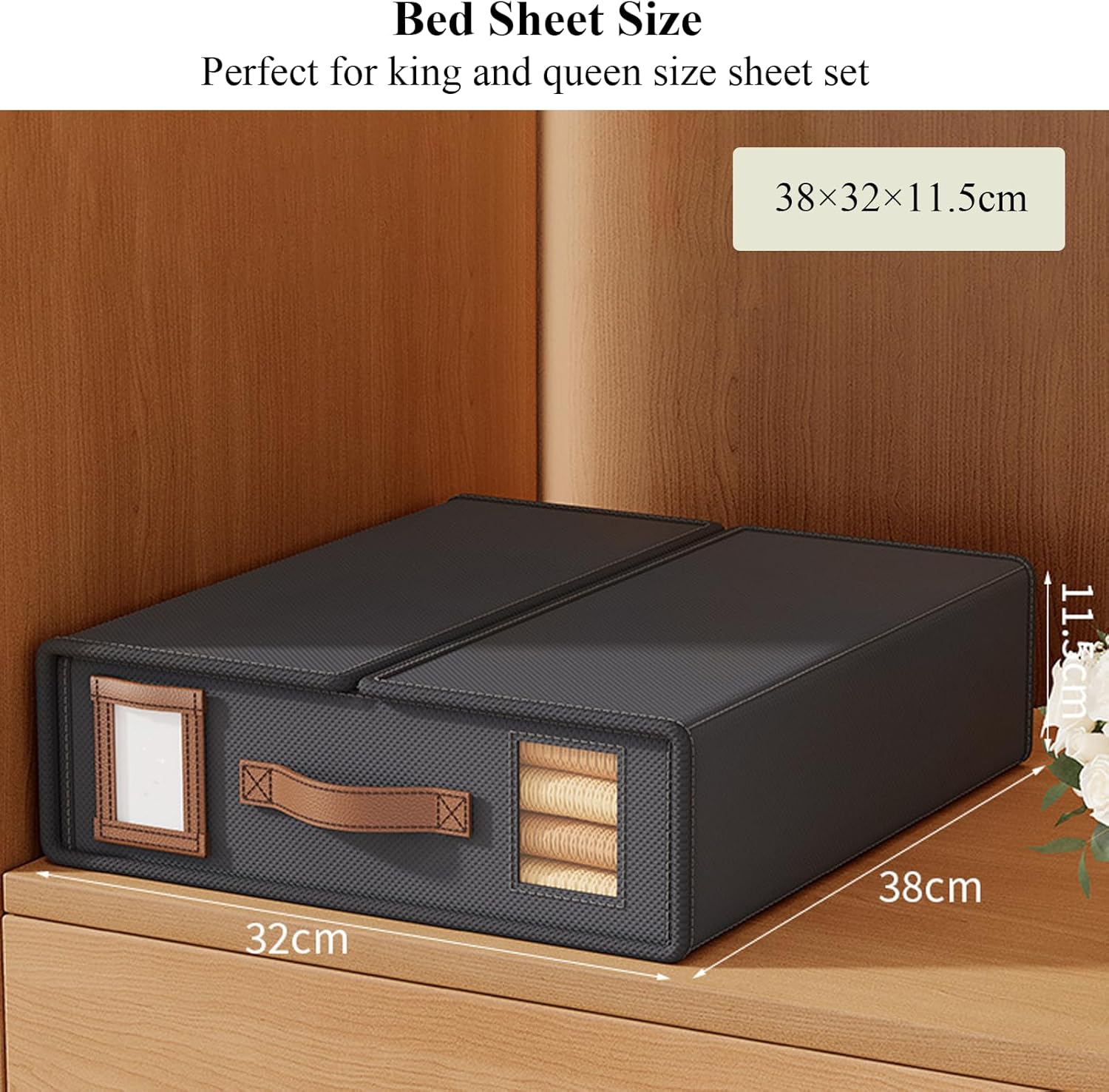 CARLA HOME Bed Sheet Organizer Set of 8 with Handle & Window for Covers, Pillowcases, Blankets, Clothes & Sheets Black