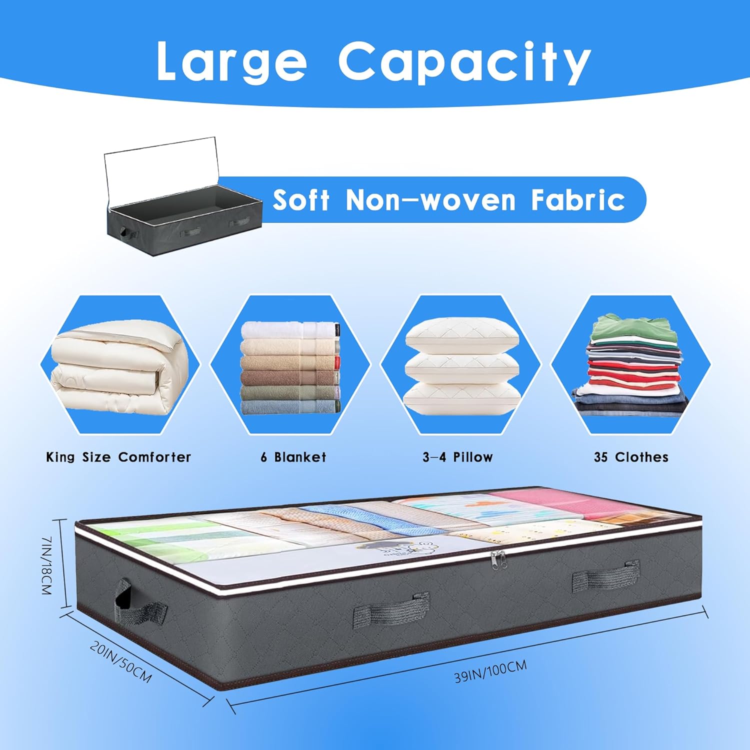 CARLA HOME 8 Pack Underbed Storage Bins with 90L Large Capacity Storage Containers for Comforters, Linen, Pillows, Toys, Towels, Blankets