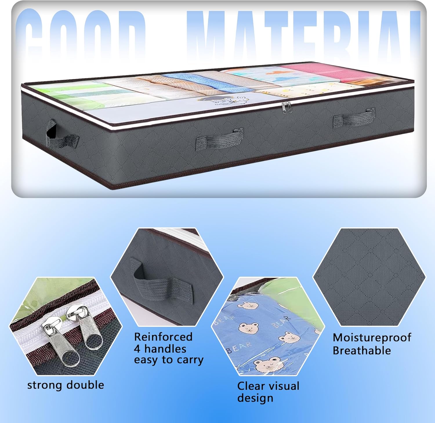 CARLA HOME 8 Pack Underbed Storage Bins with 90L Large Capacity Storage Containers for Comforters, Linen, Pillows, Toys, Towels, Blankets