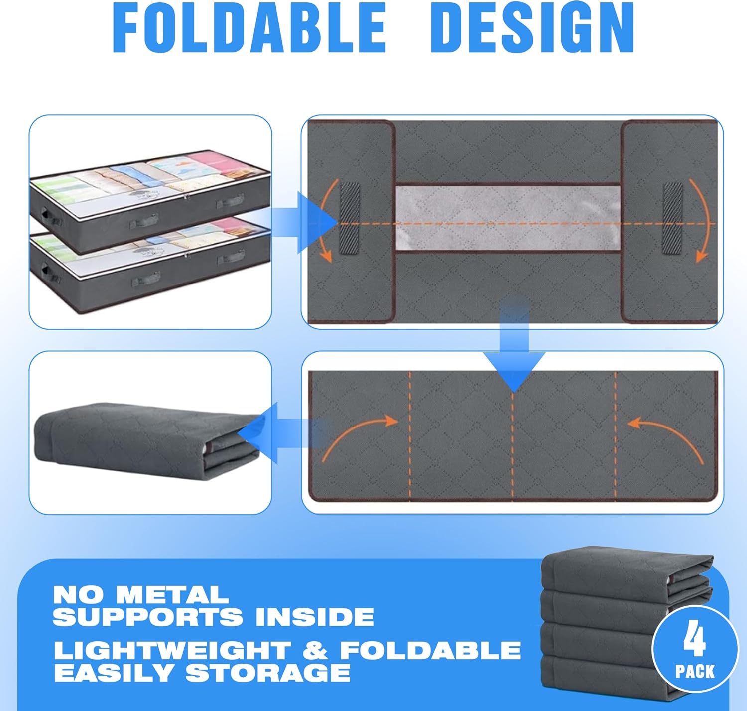 CARLA HOME 8 Pack Underbed Storage Bins with 90L Large Capacity Storage Containers for Comforters, Linen, Pillows, Toys, Towels, Blankets