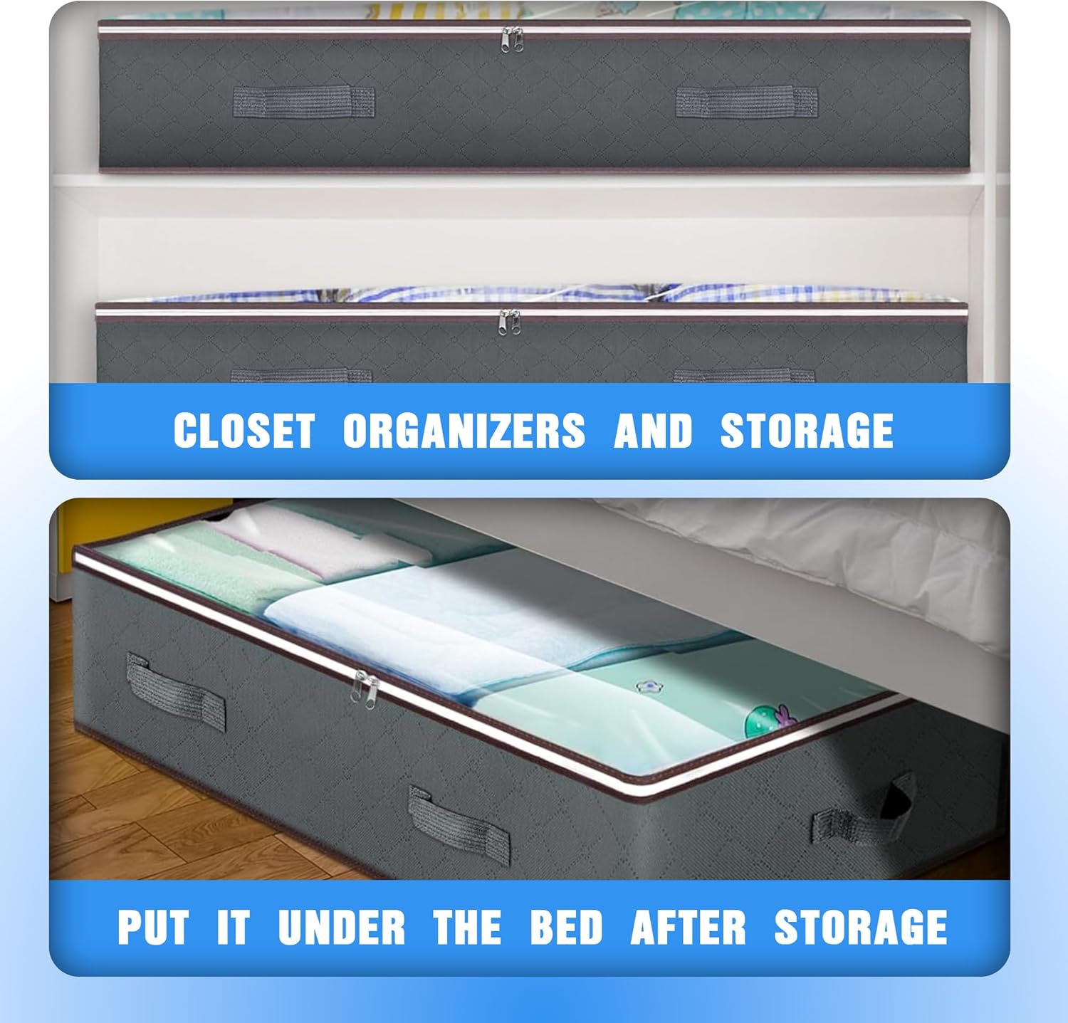 CARLA HOME 8 Pack Underbed Storage Bins with 90L Large Capacity Storage Containers for Comforters, Linen, Pillows, Toys, Towels, Blankets