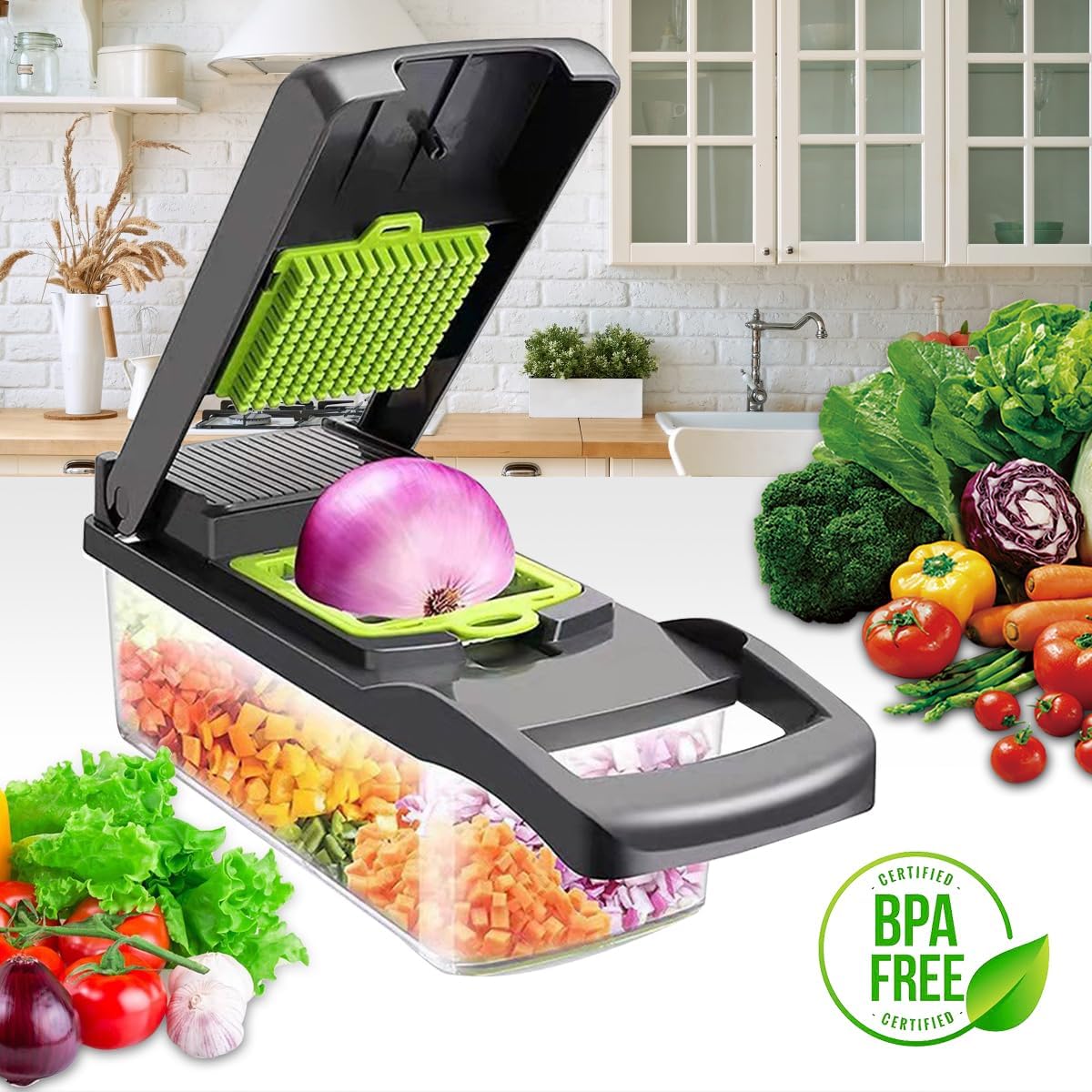 CARLA HOME Multifunctional Mandoline Vegetable Chopper 16-in-1 with Stainless Steel Blades, Storage Container & Hand Guard for Fruits & Veggies