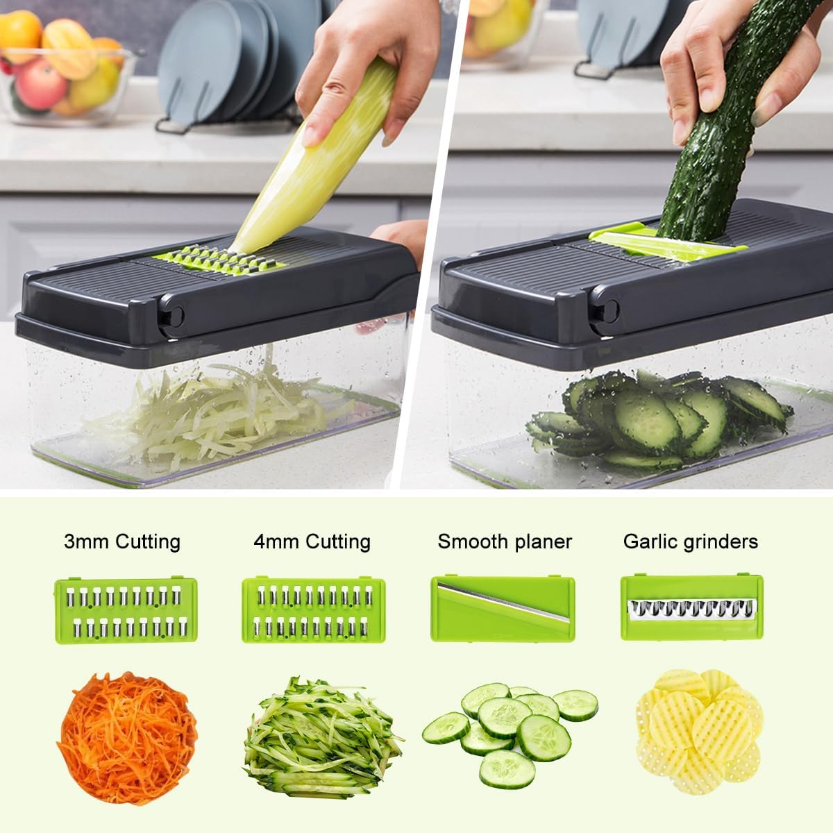 CARLA HOME Multifunctional Mandoline Vegetable Chopper 16-in-1 with Stainless Steel Blades, Storage Container & Hand Guard for Fruits & Veggies