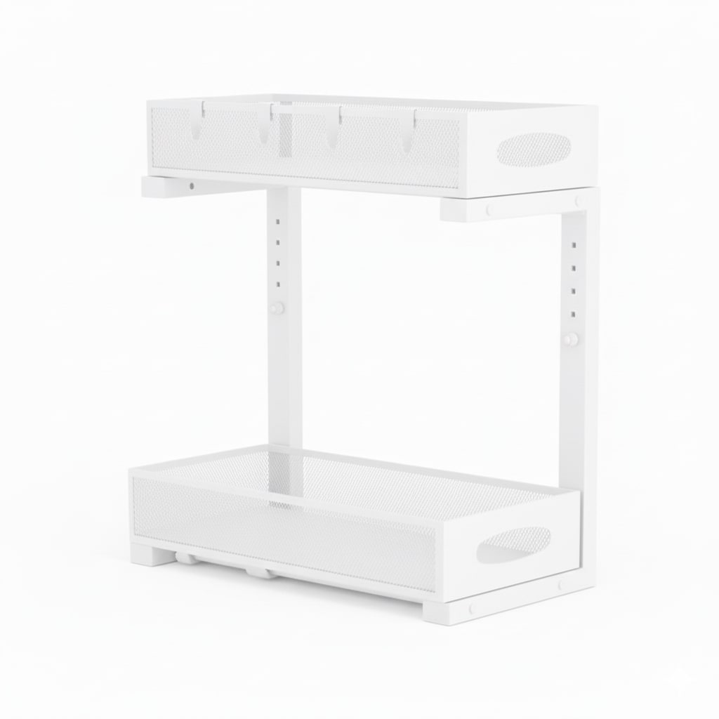 CARLA HOME 2 Tier Under Sink Organizer Pull Out Sliding Cabinet Storage Shelf with Height Adjustable for Kitchen, Bathroom or Laundry Room White