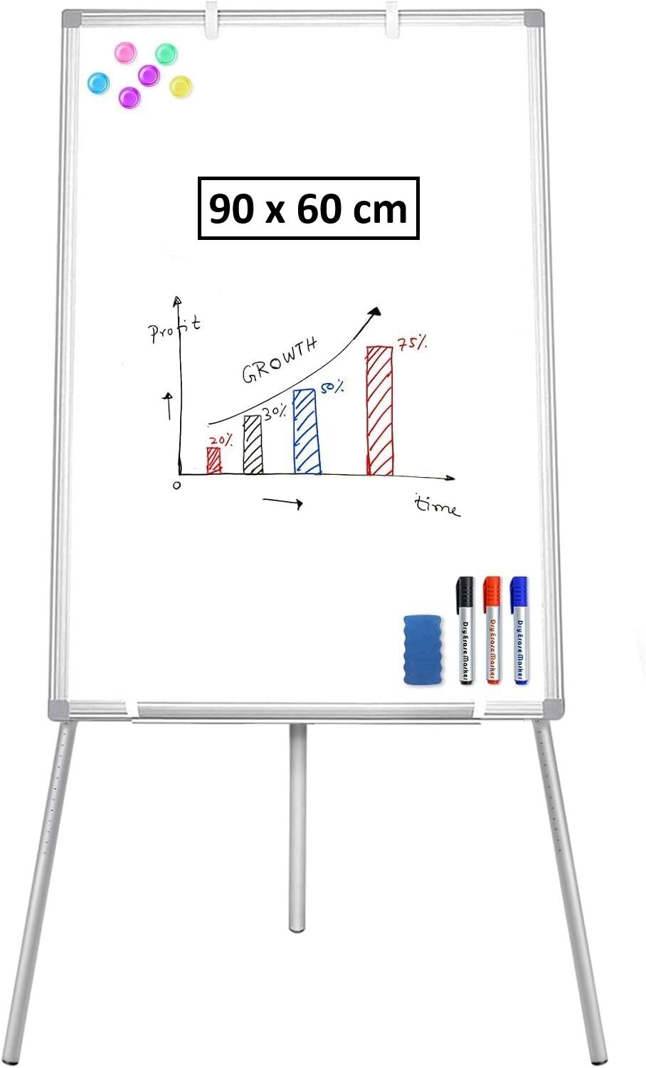 CARLA HOME Whiteboard Easel Portable Magnetic Dry Erase Board with Adjustable Tripod Stand & Height Adjustable for Office & Home 90x60cm