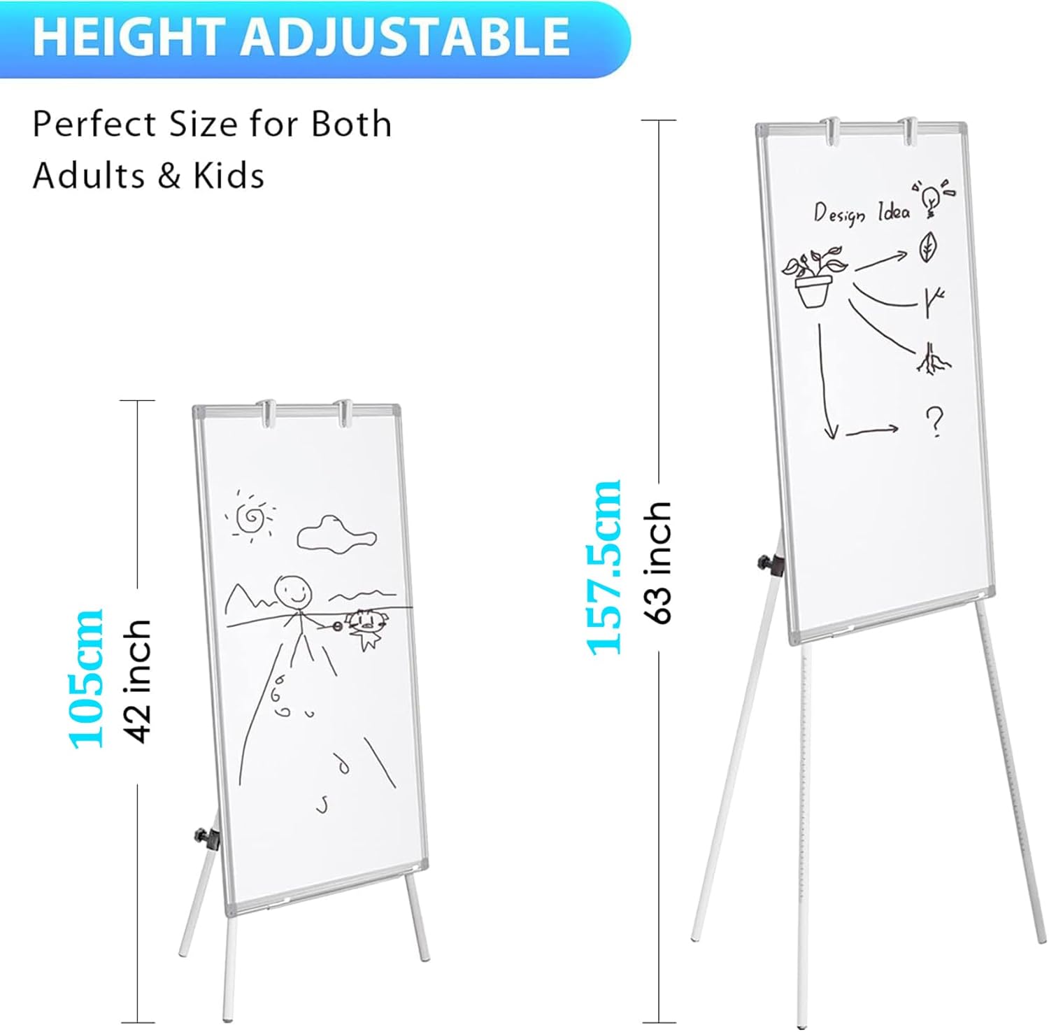 CARLA HOME Whiteboard Easel Portable Magnetic Dry Erase Board with Adjustable Tripod Stand & Height Adjustable for Office & Home 90x60cm