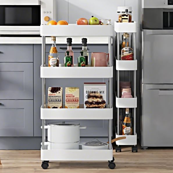 CARLA HOME Slim Storage Cart Organizer Trolley with Wheels for Kitchen, Bathroom, Laundry & Narrow Spaces 4 tier