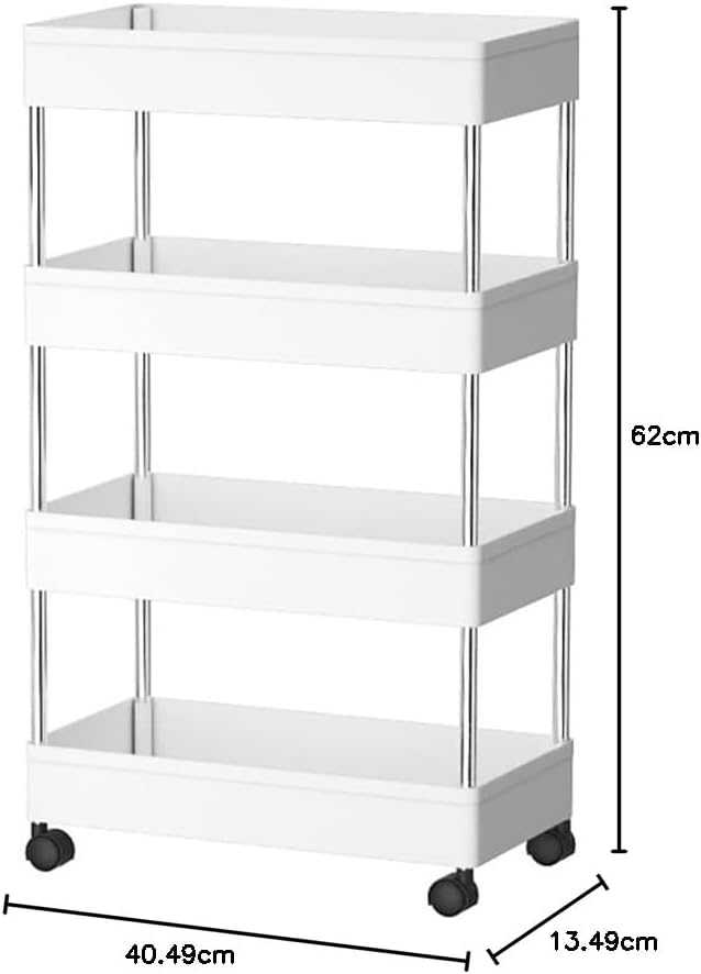 CARLA HOME Slim Storage Cart Organizer Trolley with Wheels for Kitchen, Bathroom, Laundry & Narrow Spaces 4 tier