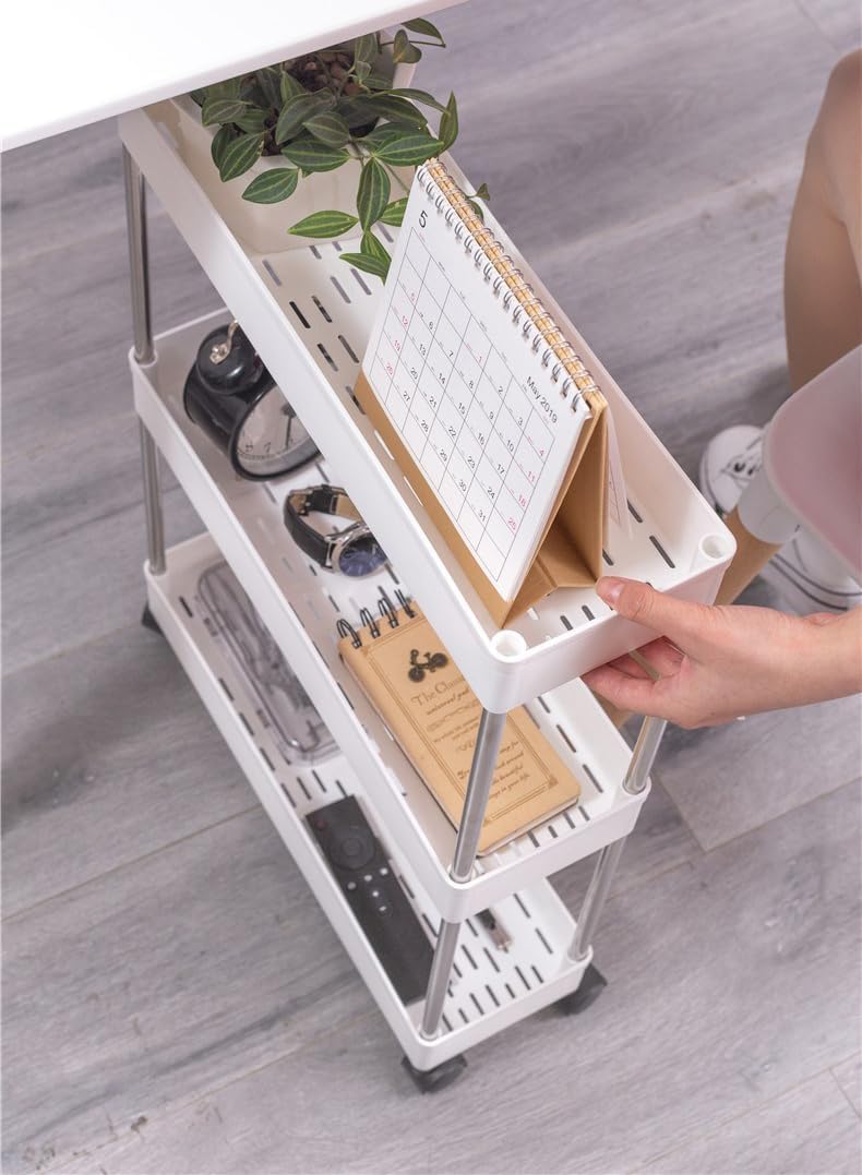 CARLA HOME Slim Storage Cart Organizer Trolley with Wheels for Kitchen, Bathroom, Laundry & Narrow Spaces 4 tier