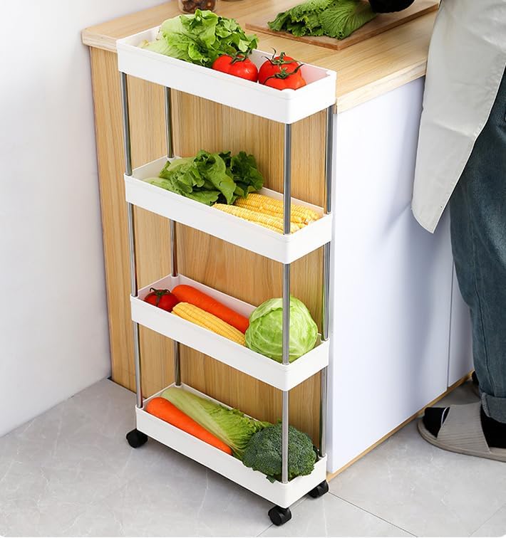 CARLA HOME Slim Storage Cart Organizer Trolley with Wheels for Kitchen, Bathroom, Laundry & Narrow Spaces 4 tier