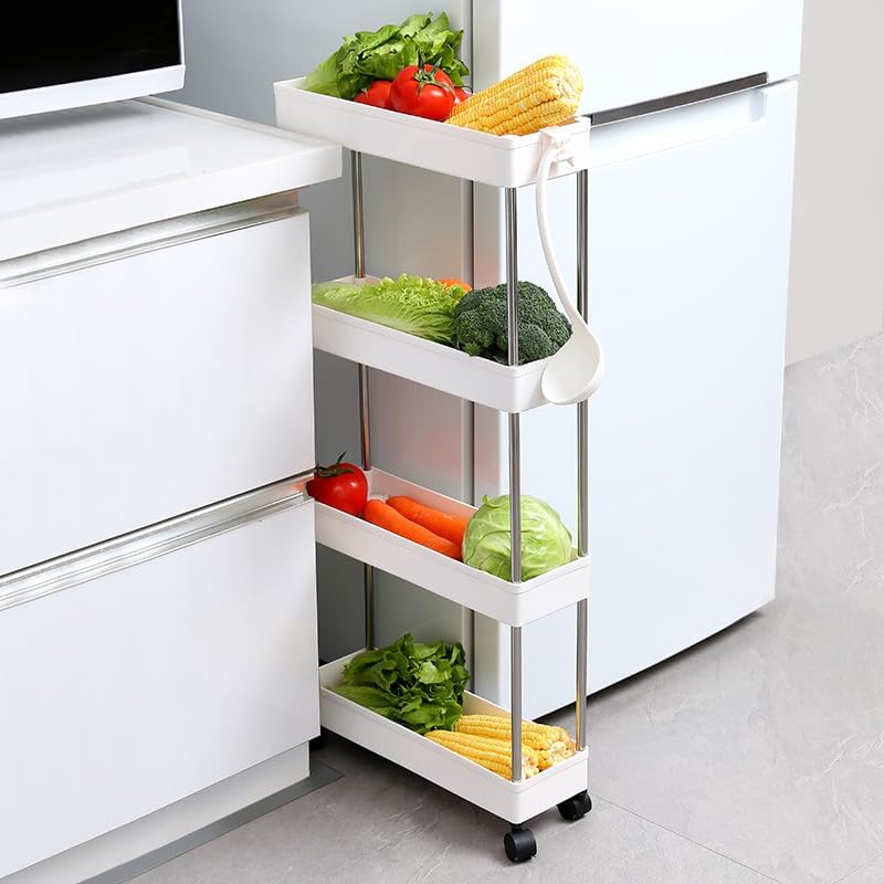 CARLA HOME Slim Storage Cart Organizer Trolley with Wheels for Kitchen, Bathroom, Laundry & Narrow Spaces 4 tier