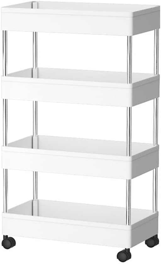 CARLA HOME Slim Storage Cart Organizer Trolley with Wheels for Kitchen, Bathroom, Laundry & Narrow Spaces 4 tier