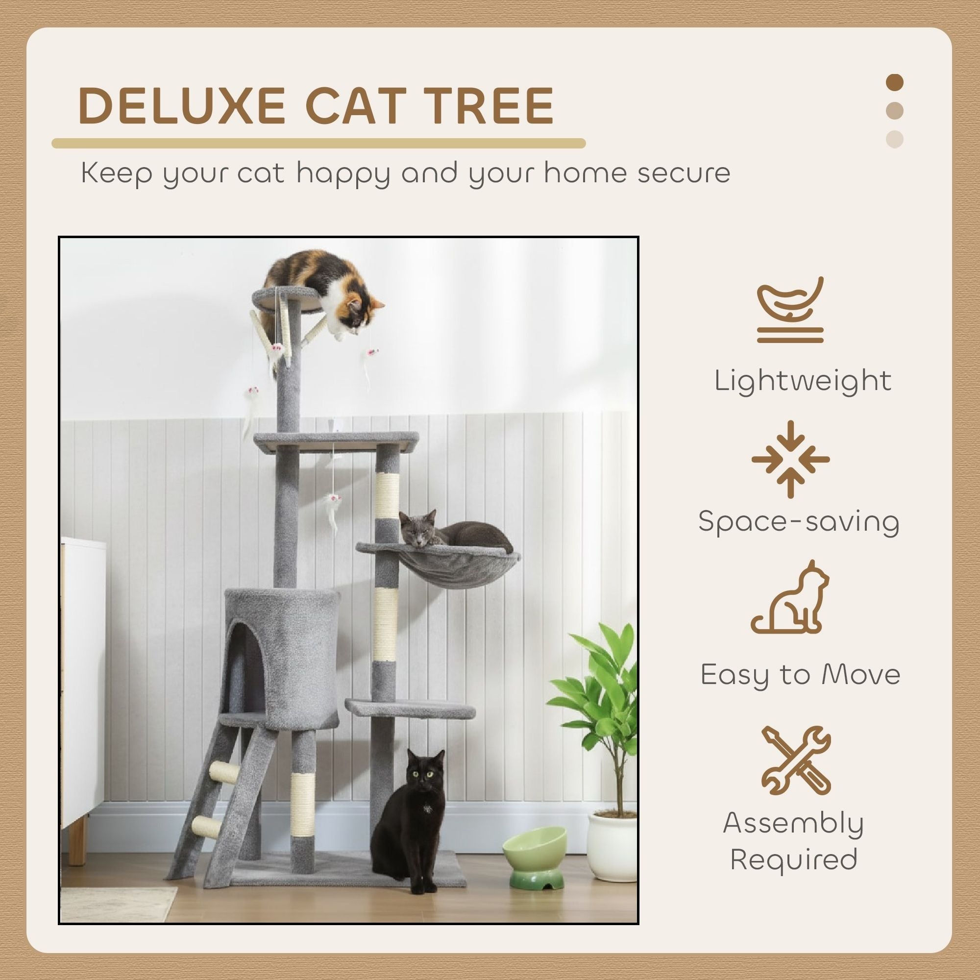 CARLA HOME 134cm Cat Tree for Indoor Cats with Hammock, Plush Perch & Sisal Scratching Posts for Kittens & Adult Cats Light Grey