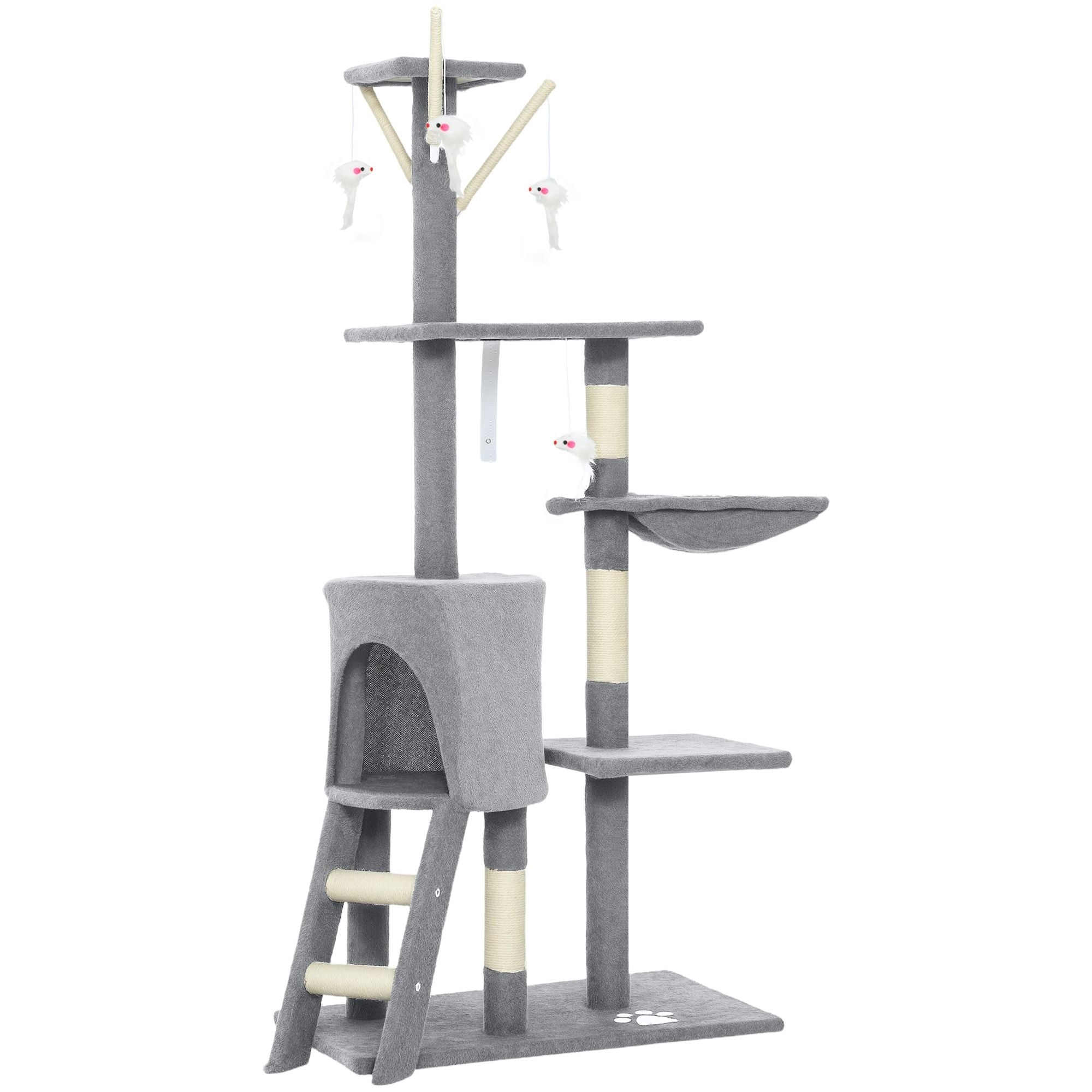 CARLA HOME 134cm Cat Tree for Indoor Cats with Hammock, Plush Perch & Sisal Scratching Posts for Kittens & Adult Cats Light Grey