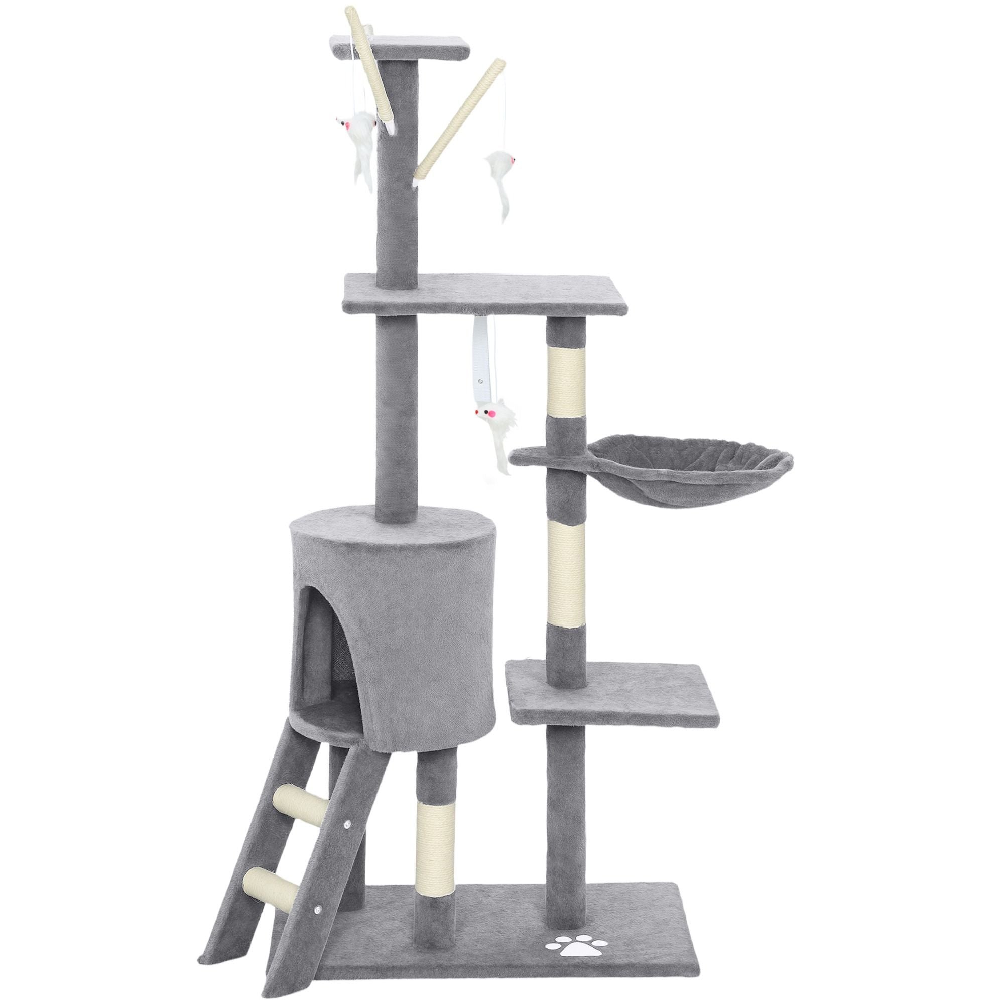 CARLA HOME 134cm Cat Tree for Indoor Cats with Hammock, Plush Perch & Sisal Scratching Posts for Kittens & Adult Cats Light Grey