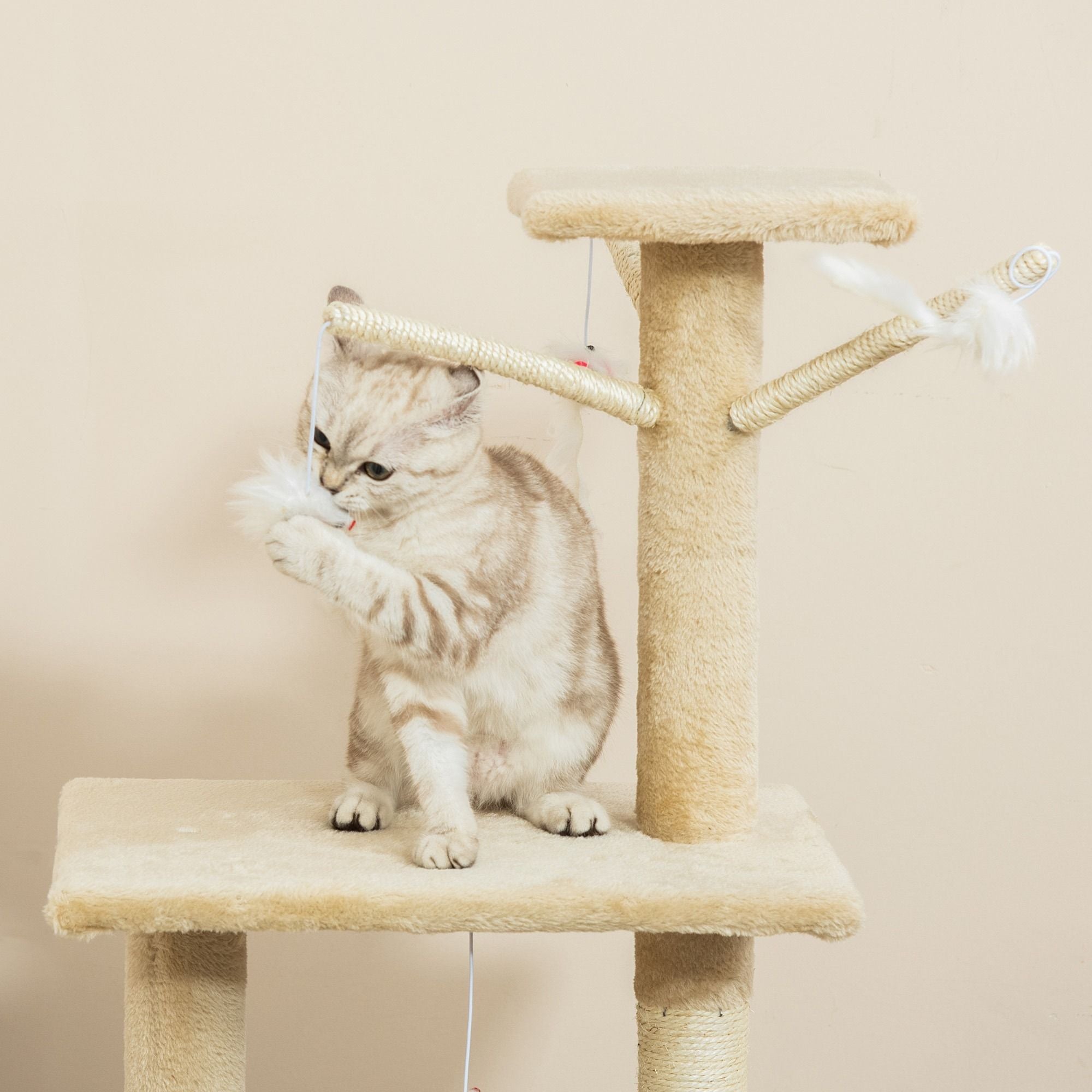 CARLA HOME 134cm Cat Tree for Indoor Cats with Hammock, Plush Perch & Sisal Scratching Posts for Kittens & Adult Cats Beige