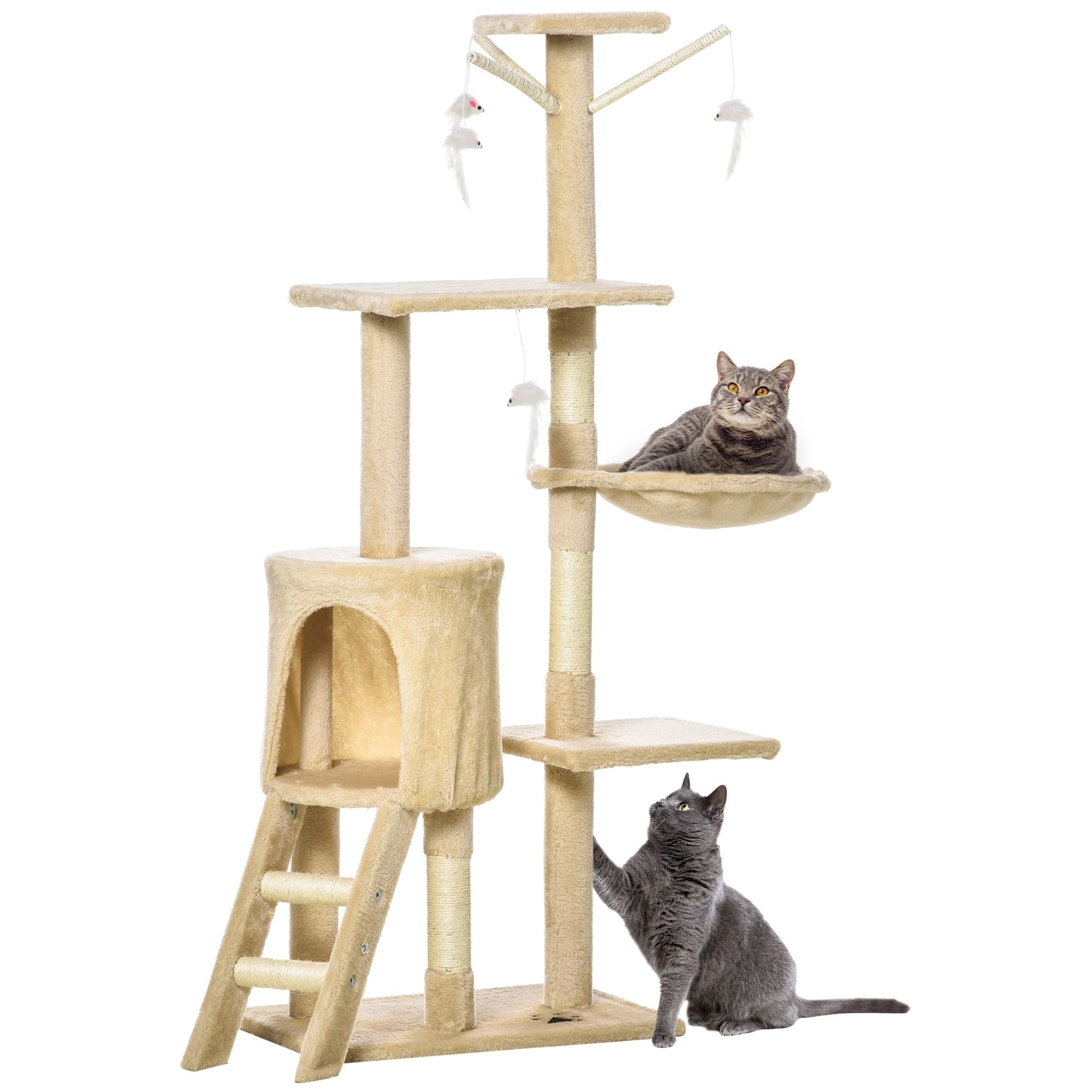 CARLA HOME 134cm Cat Tree for Indoor Cats with Hammock, Plush Perch & Sisal Scratching Posts for Kittens & Adult Cats Beige