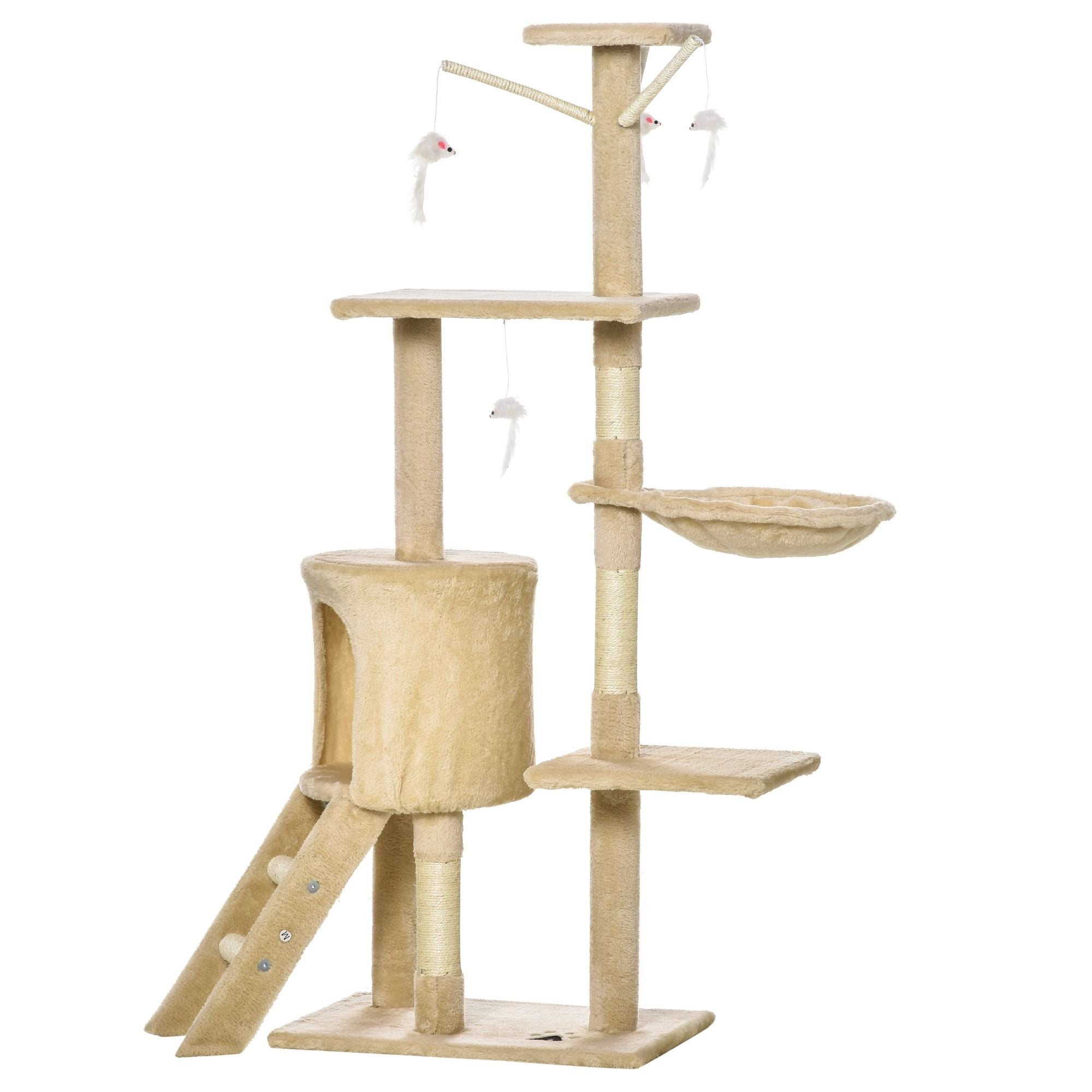 CARLA HOME 134cm Cat Tree for Indoor Cats with Hammock, Plush Perch & Sisal Scratching Posts for Kittens & Adult Cats Beige