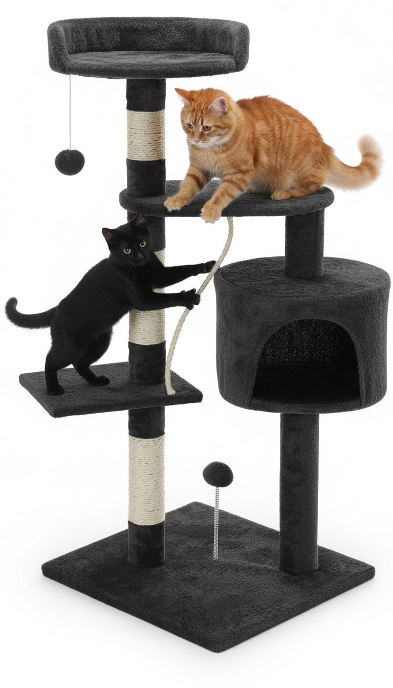 CARLA HOME 140cm Cat Tree for Indoor Cats with Plush Perch, Sisal Scratching Posts & Condo for Kittens & Adult Cats Dark Grey