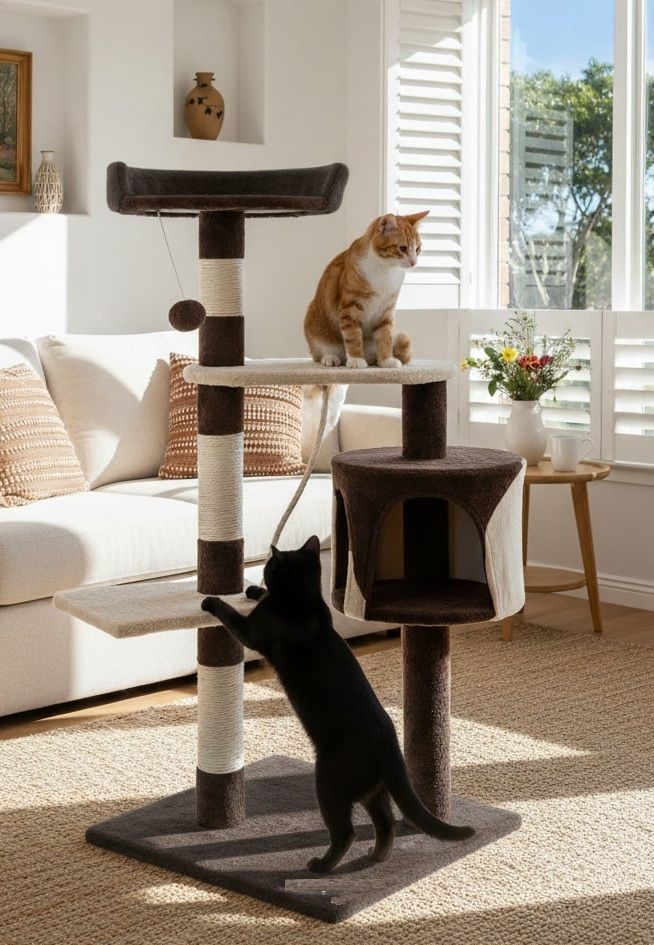 CARLA HOME 140cm Cat Tree for Indoor Cats with Plush Perch, Sisal Scratching Posts & Condo for Kittens & Adult Cats Dark Grey