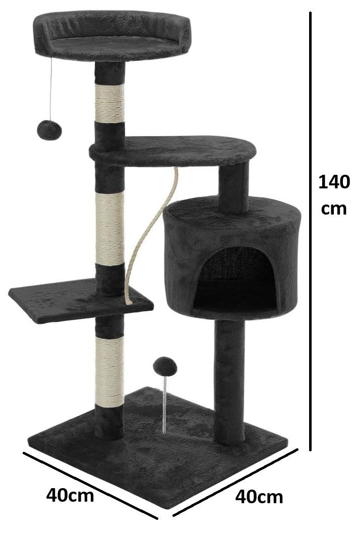 CARLA HOME 140cm Cat Tree for Indoor Cats with Plush Perch, Sisal Scratching Posts & Condo for Kittens & Adult Cats Dark Grey